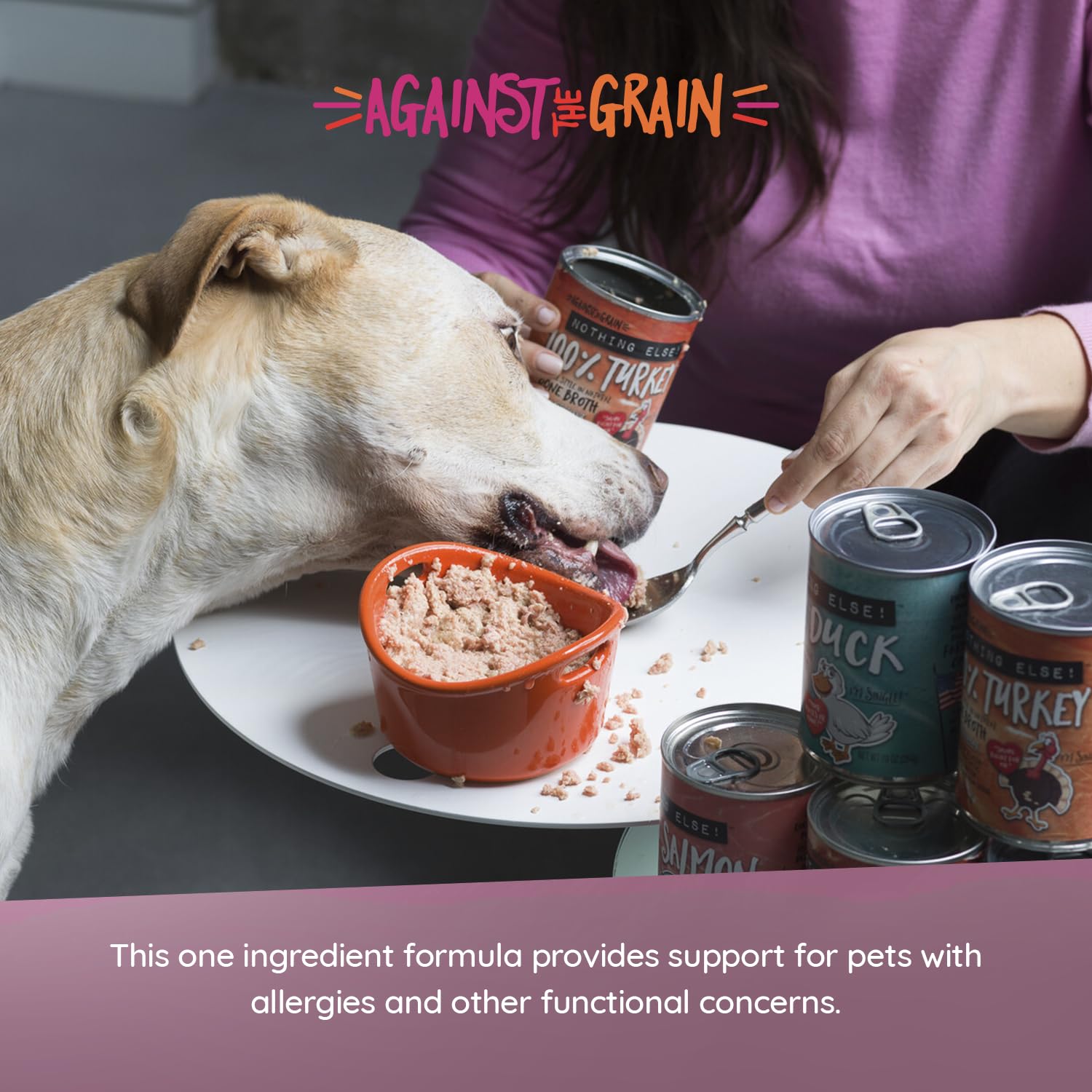 Evanger's Against The Grain broth can—natural broth enhances flavor and moisture.