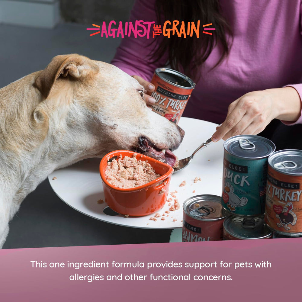 Evanger's Against The Grain broth can—natural broth enhances flavor and moisture.