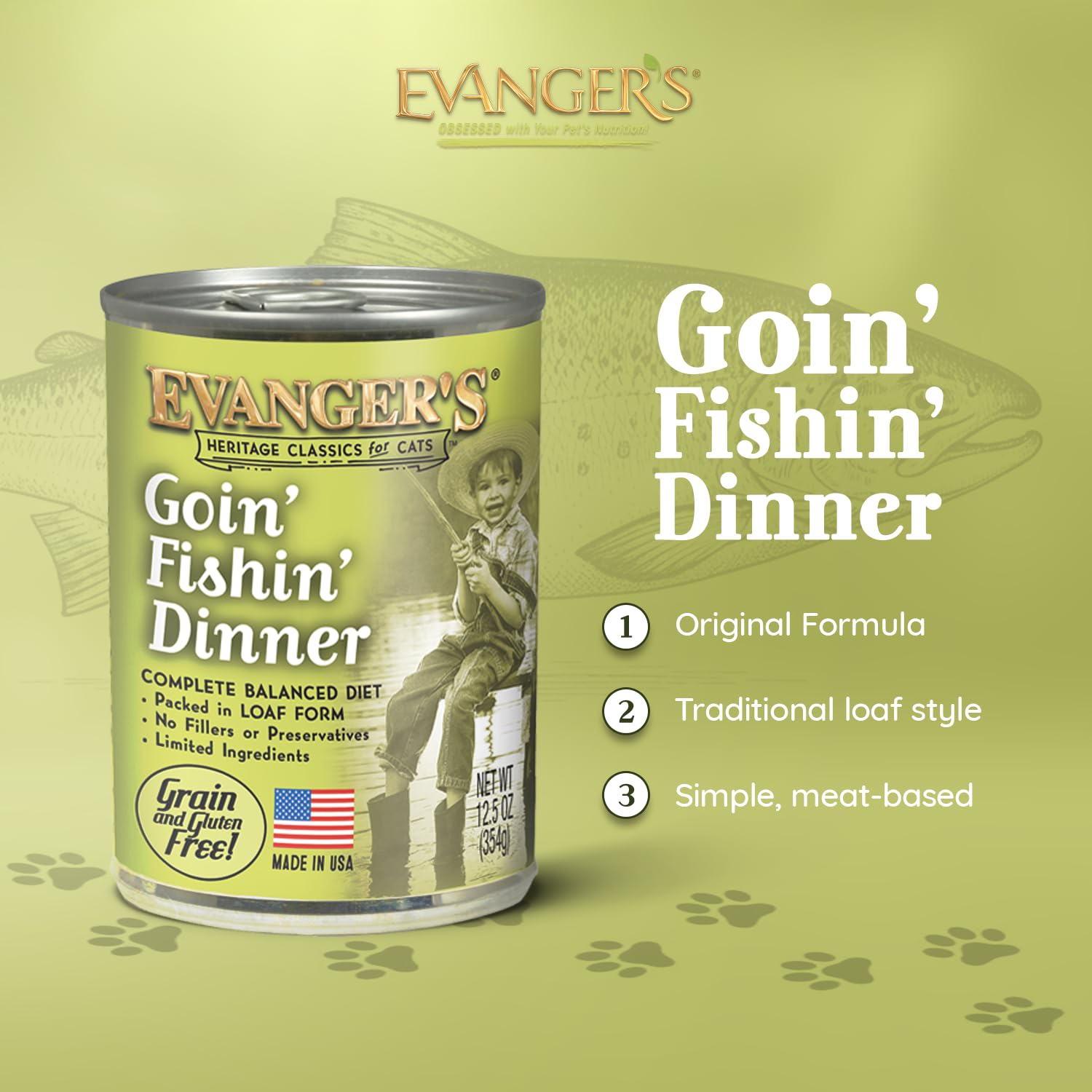 Ingredients panel shows grain-free formula for gentle digestion and simple nutrition.