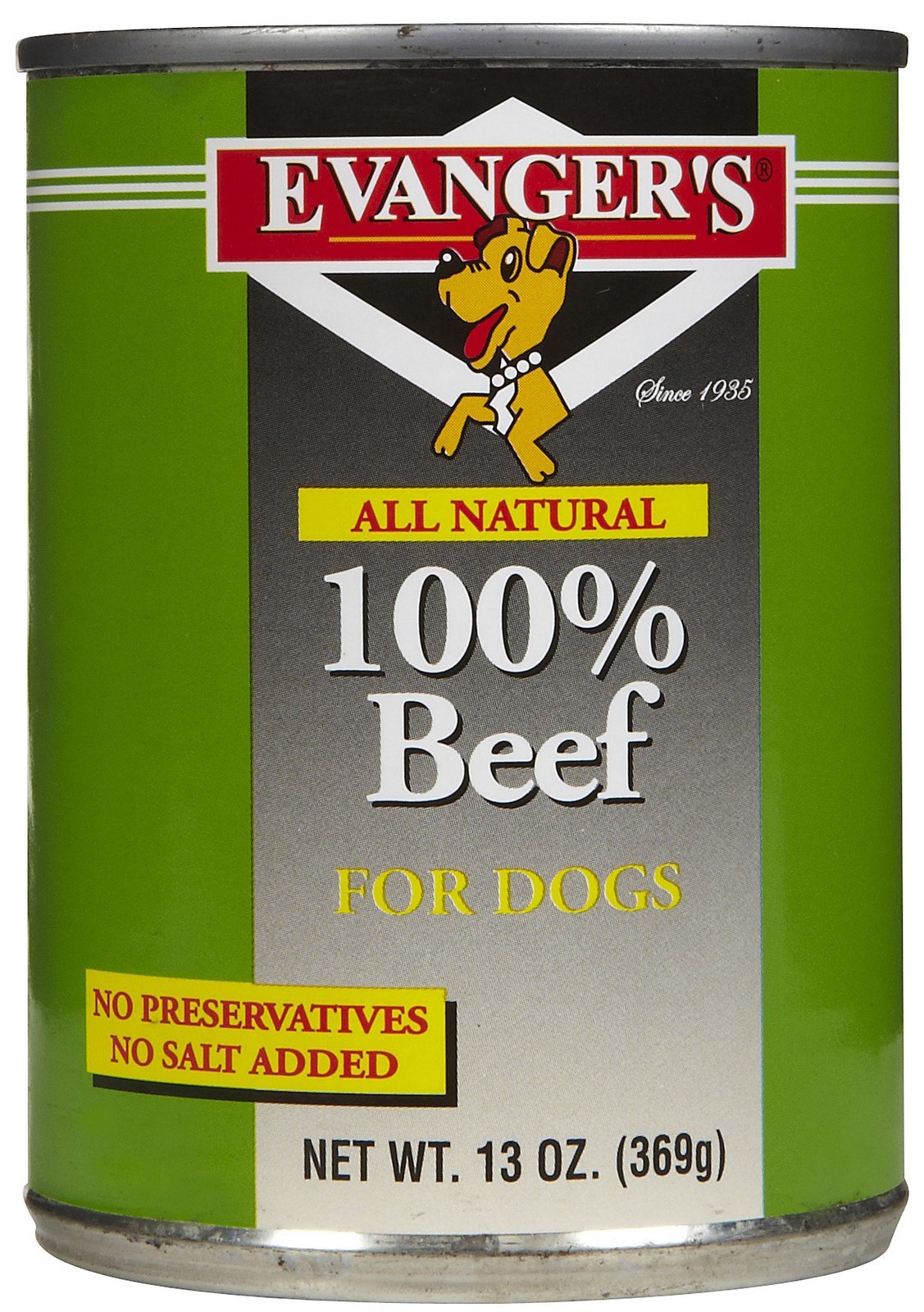 Evanger's Heritage Classic beef dog food can showing real beef for balanced nutrition.