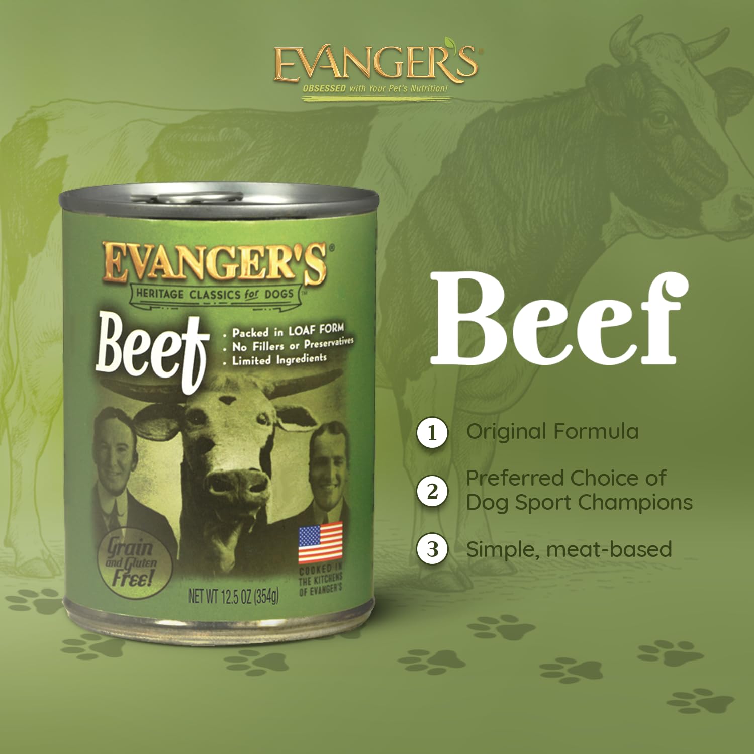 Evanger's Heritage Classic Beef grain-free formula supports simple protein options.