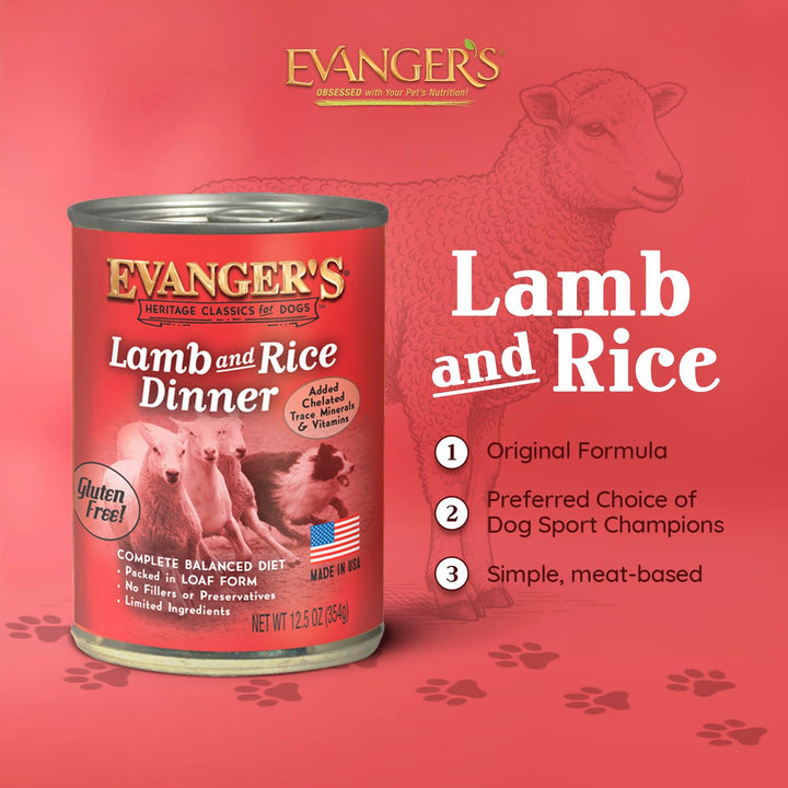 Serving bowl of Evanger's Heritage Classic Lamb & Rice Dinner, appealing texture at mealtime.