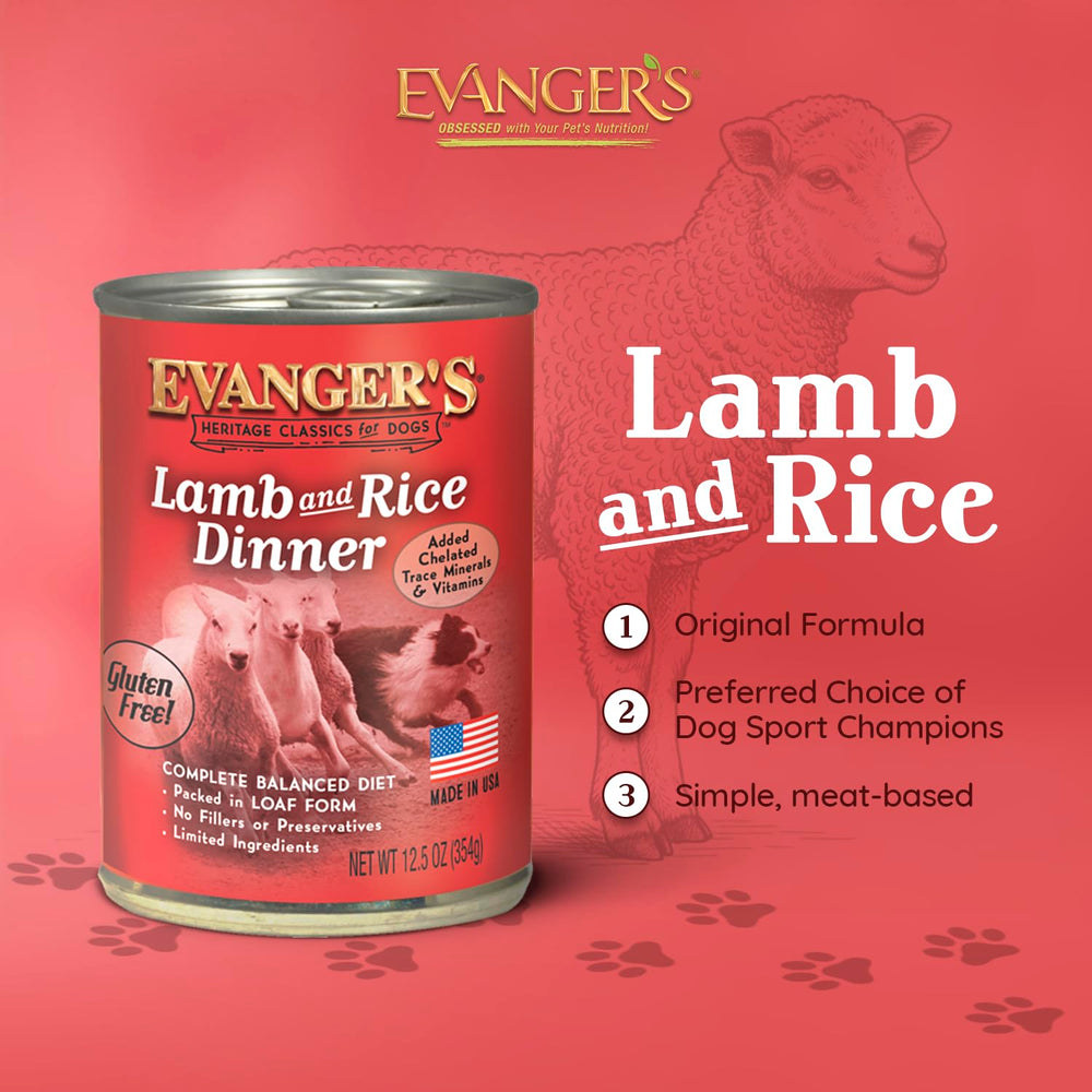 Serving bowl of Evanger's Heritage Classic Lamb & Rice Dinner, appealing texture at mealtime.