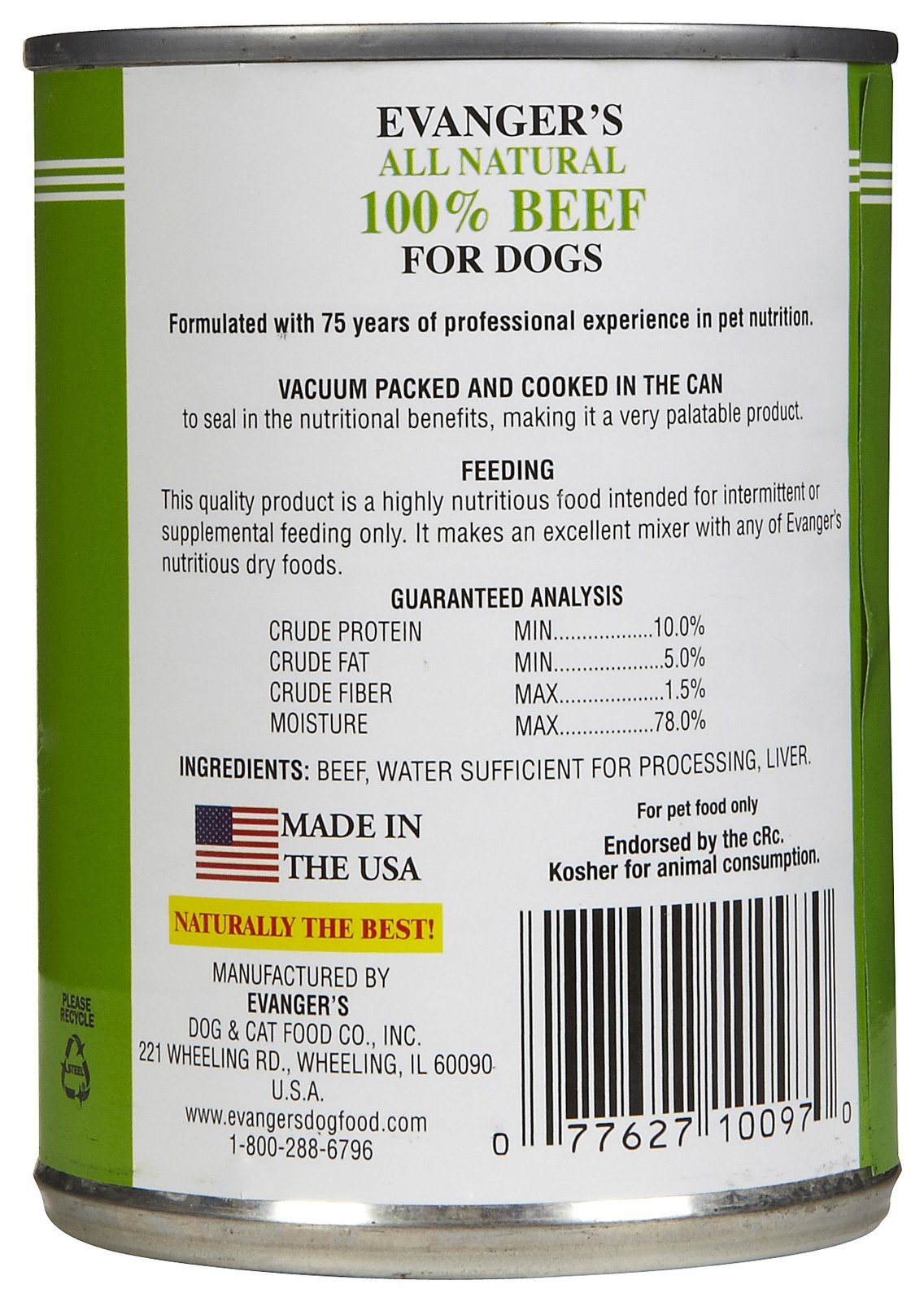 Evanger's Heritage Classic packaging uses BPA-free, post-consumer recycled materials.