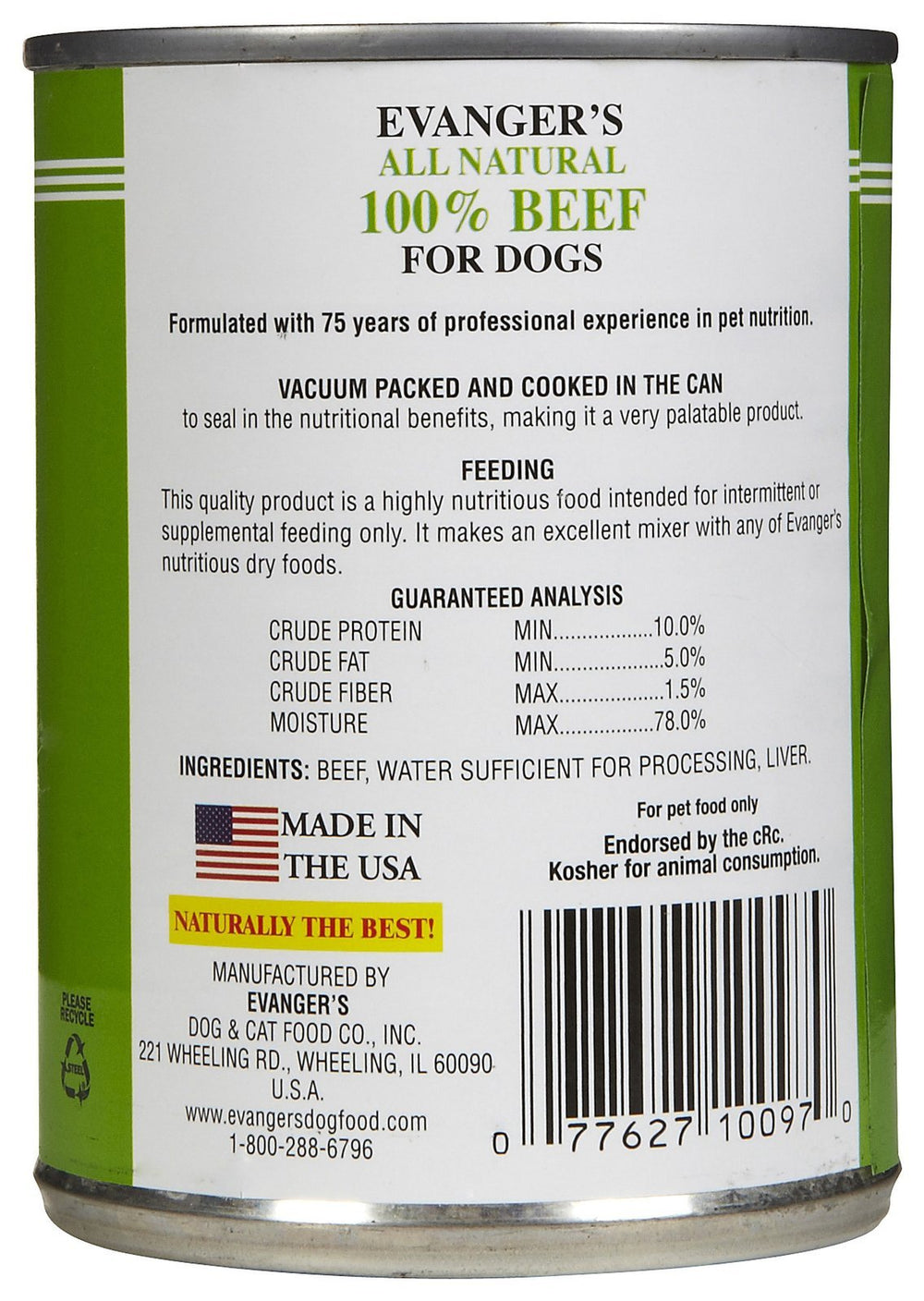 Evanger's Heritage Classic packaging uses BPA-free, post-consumer recycled materials.