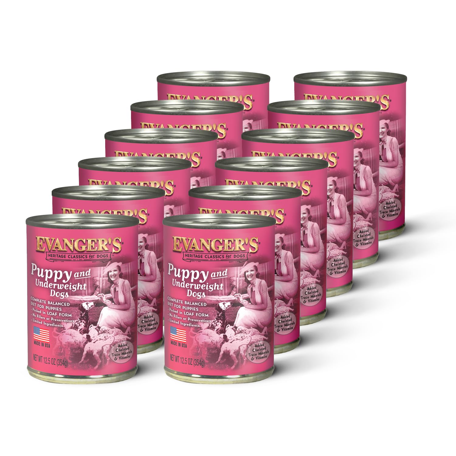 Evanger's Heritage Classic Puppy Chicken Loaf can, complete meal for puppies.