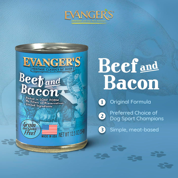 Close-up of Evanger's Heritage Classics Beef & Bacon loaf texture with real meat pieces.