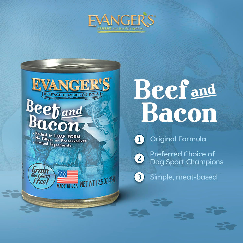 Close-up of Evanger's Heritage Classics Beef & Bacon loaf texture with real meat pieces.