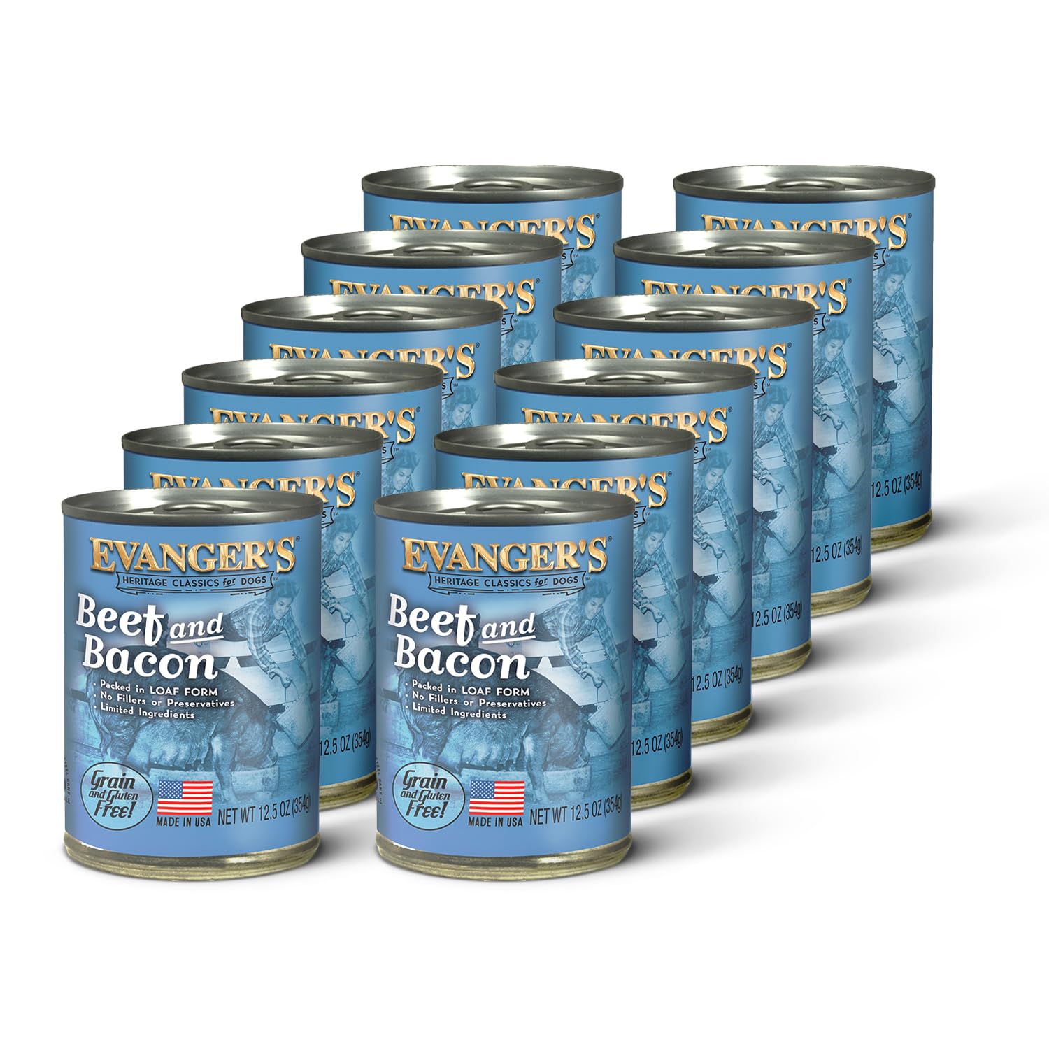 Packaging of Evanger's Heritage Classics Beef & Bacon loaf shows BPA-free materials.