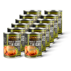 Evanger's Heritage Classics hand-packed chicken thighs in bone broth for moisture and flavor.