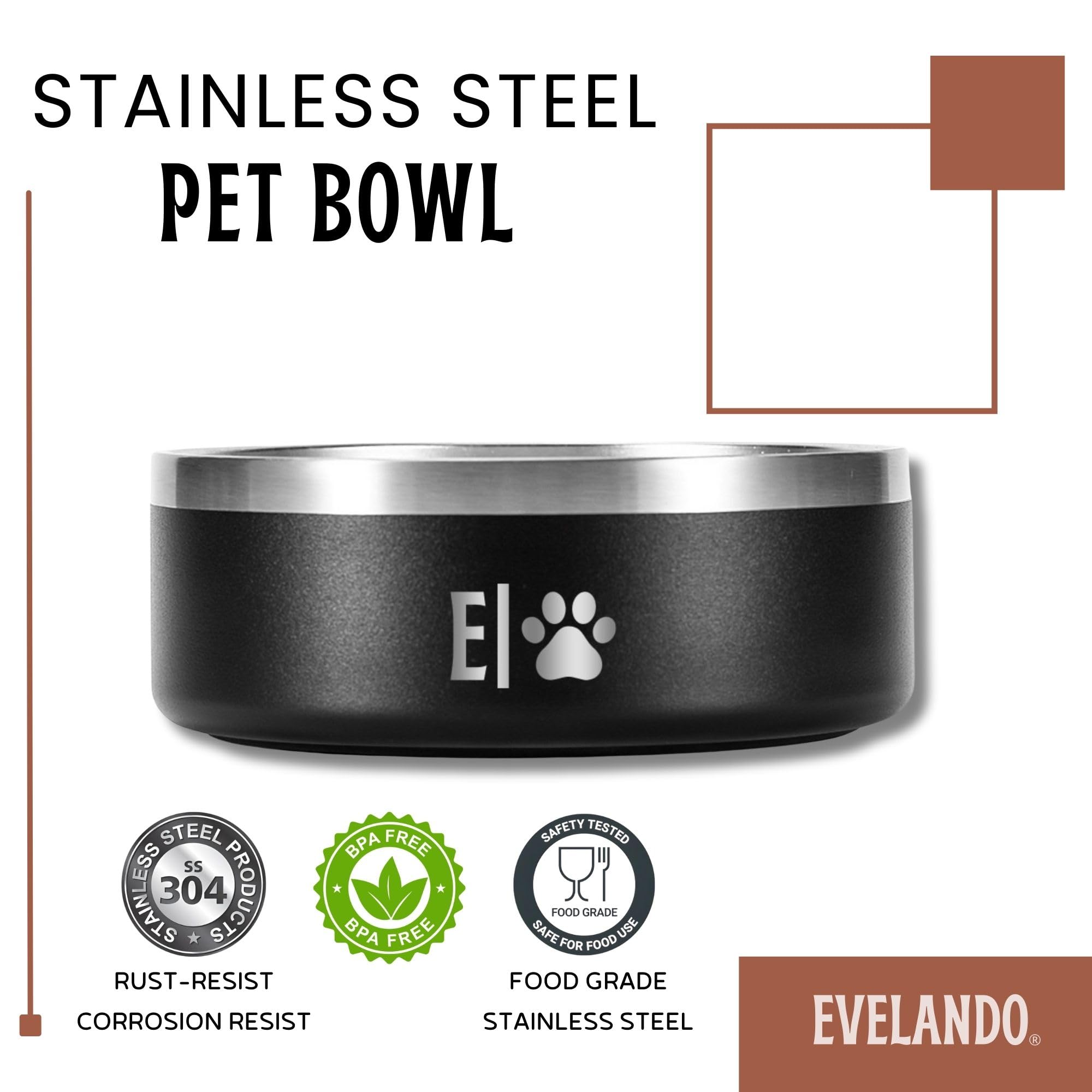 EVELANDO 64oz dog bowl interior stainless steel is rust-resistant and easy to clean.