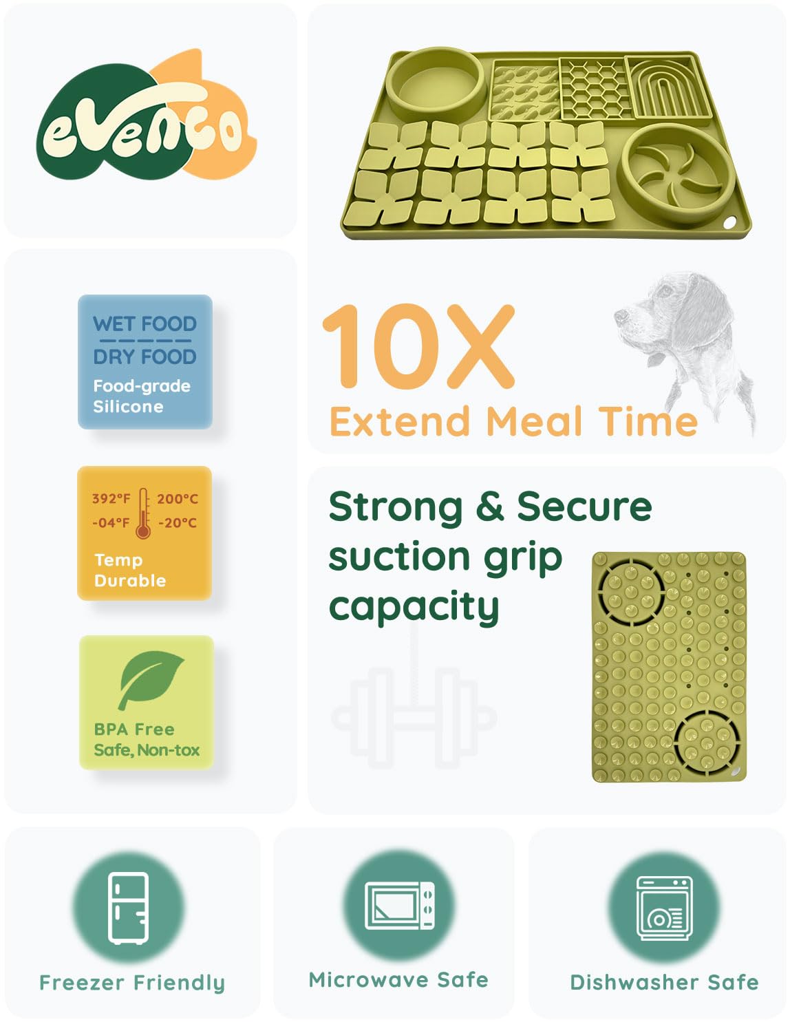 Evenco puzzle lick mat for dogs promotes slow eating and enrichment