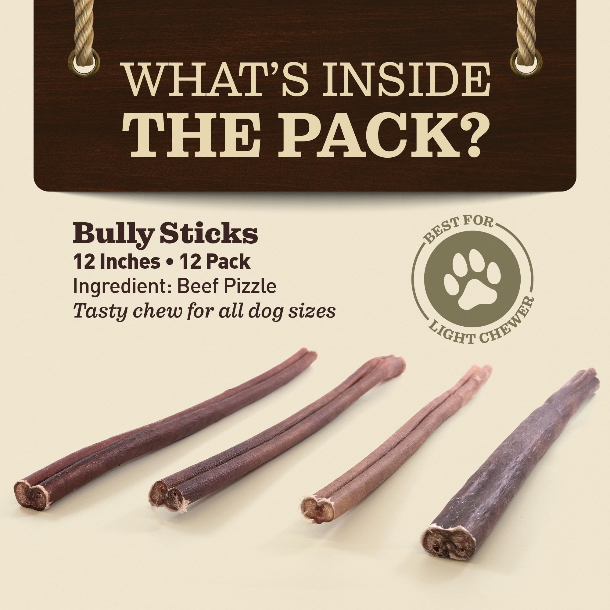 EVER FARM 12-inch bully stick ideal for medium to large dogs and dental enjoyment
