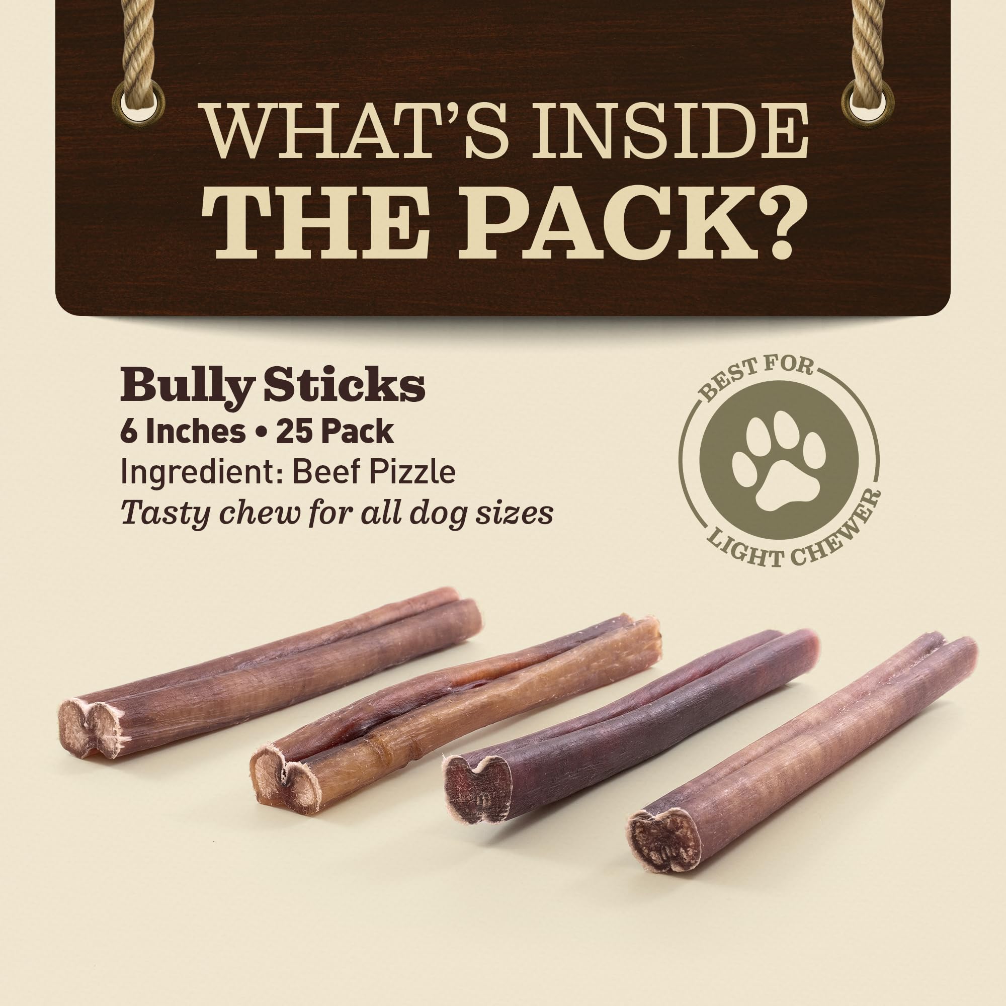 EVER FARM 25-pack bully sticks displayed for value and steady dog entertainment.