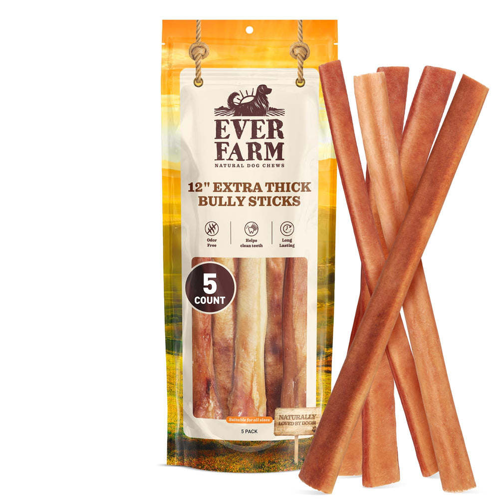 EVER FARM bully sticks 12-inch jumbo pack front view, ideal for long chew sessions with large dogs