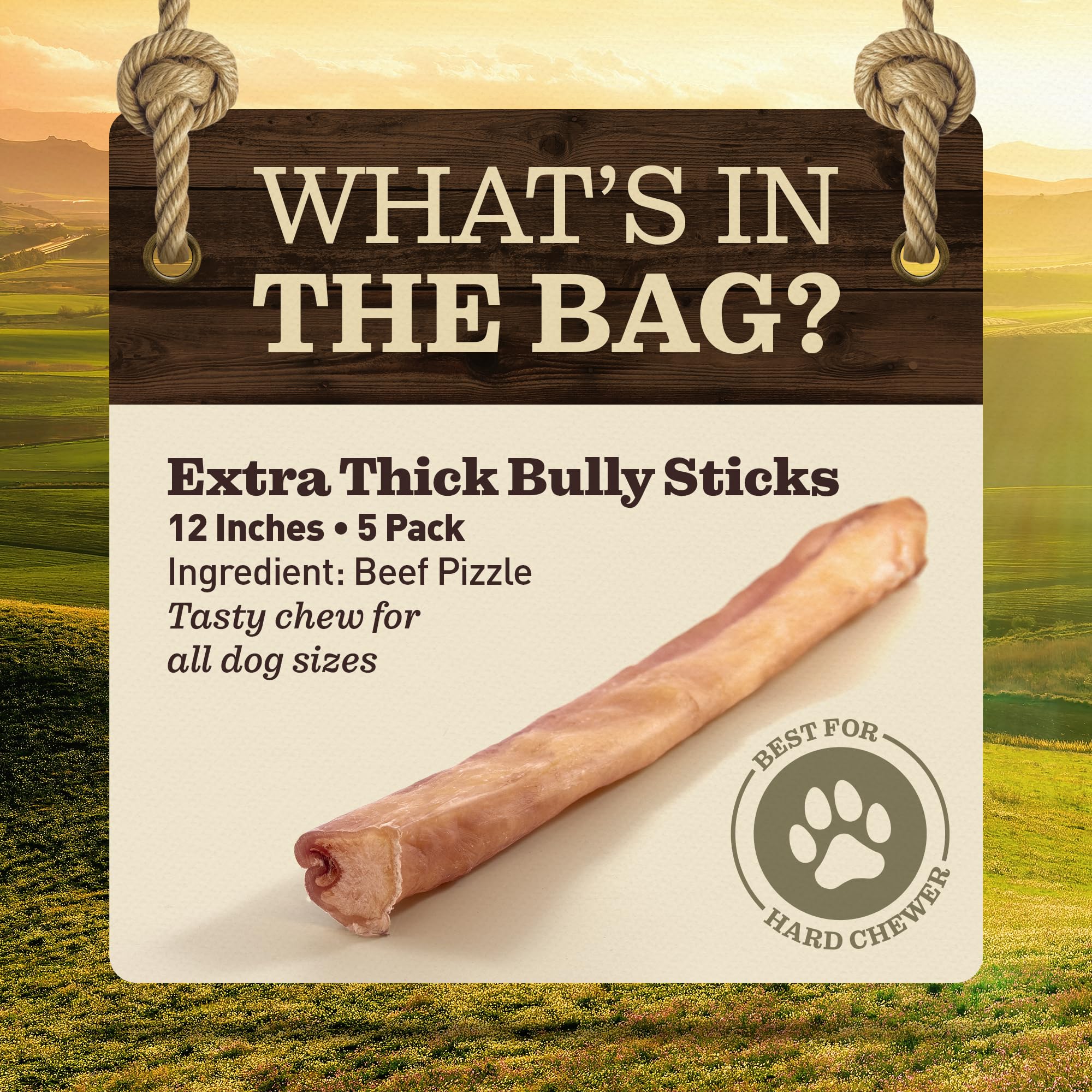 EVER FARM bully sticks 12-inch jumbo pack side view, long-lasting chew for rewarding sessions