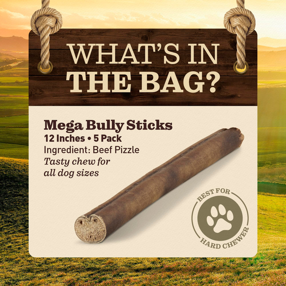 EVER FARM Mega Bully Sticks close-up shows 100% beef texture.
