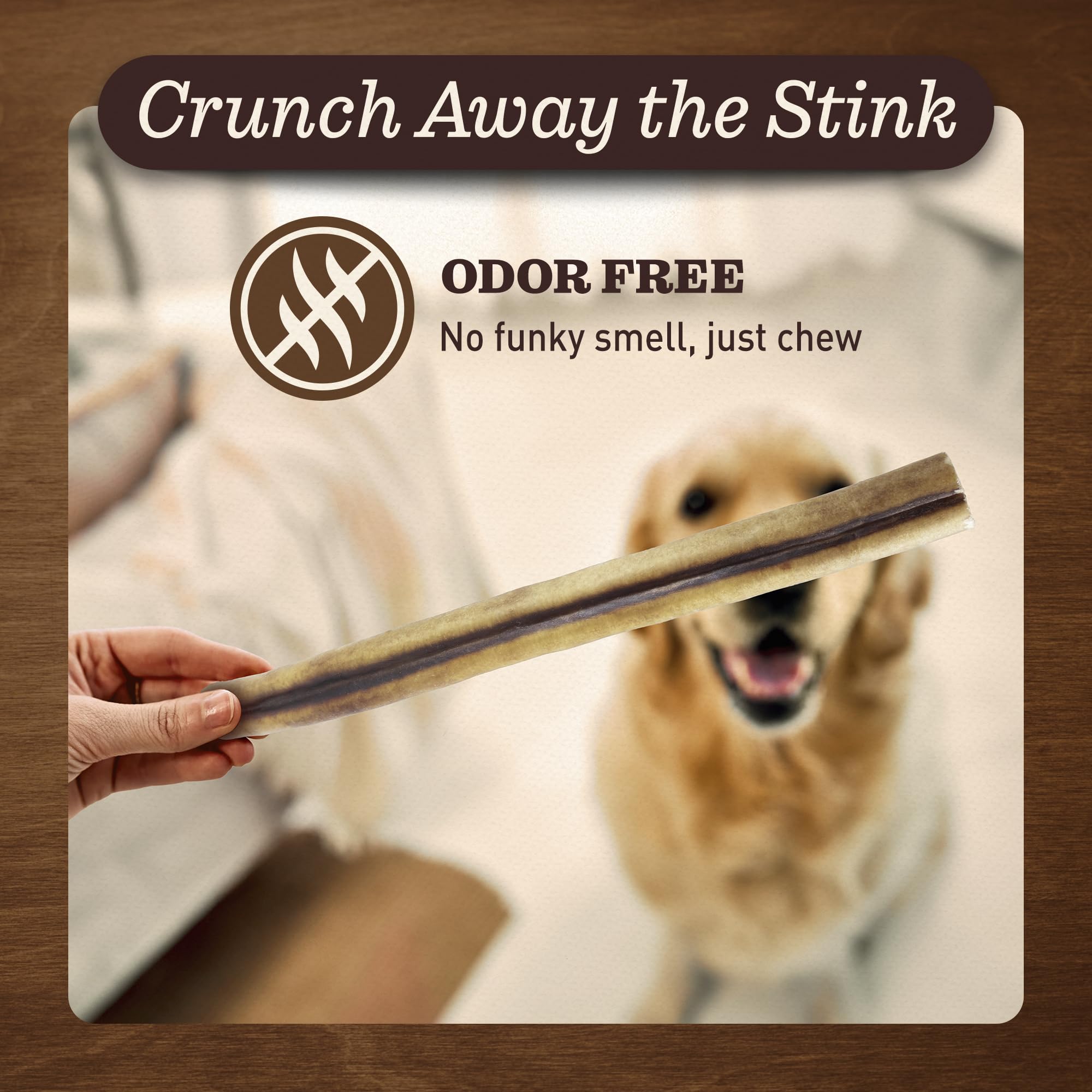 EVER FARM Mega Bully Sticks natural ingredients label highlights grass-fed beef.