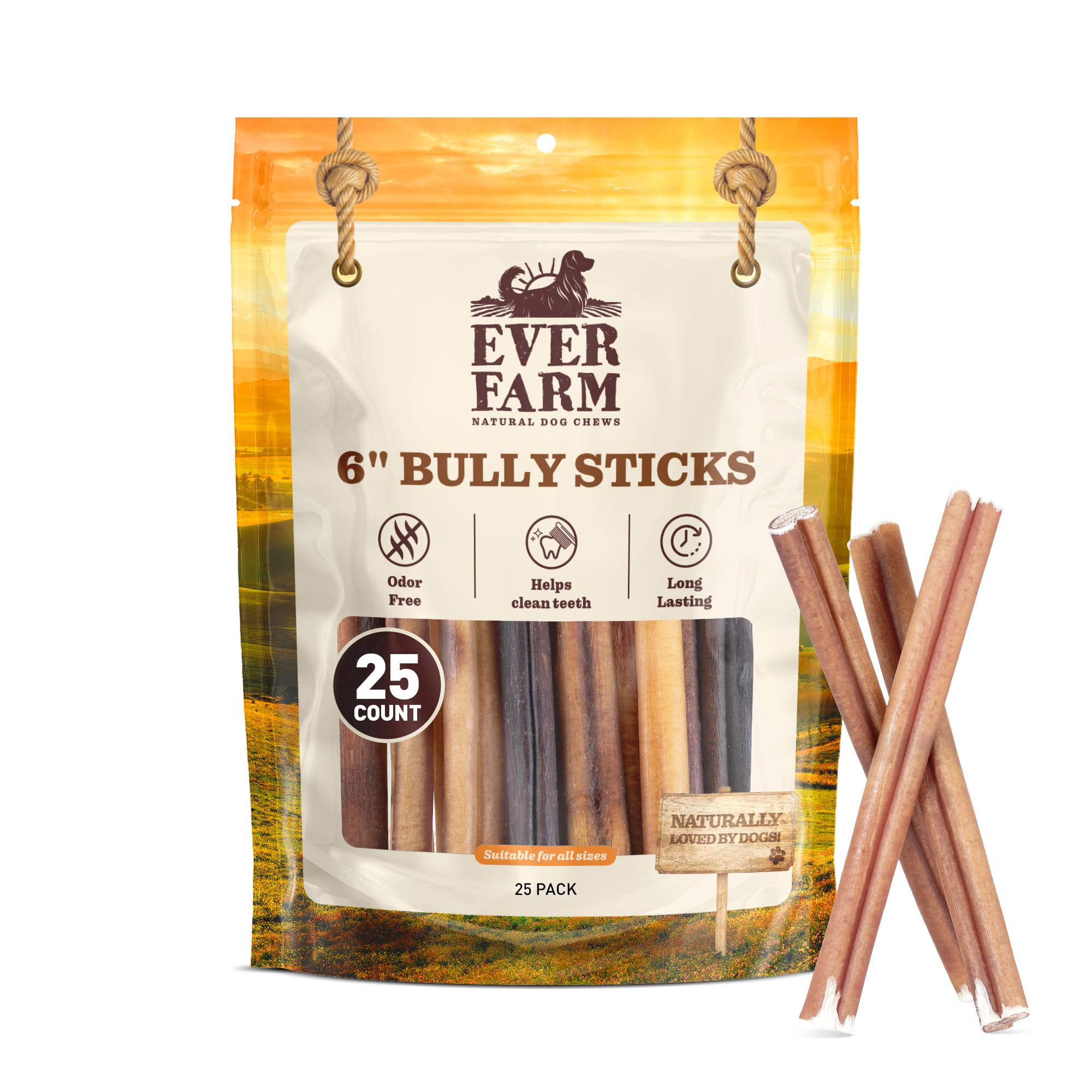 EVER FARM odor-free bully stick 6in for odor control and long chew.