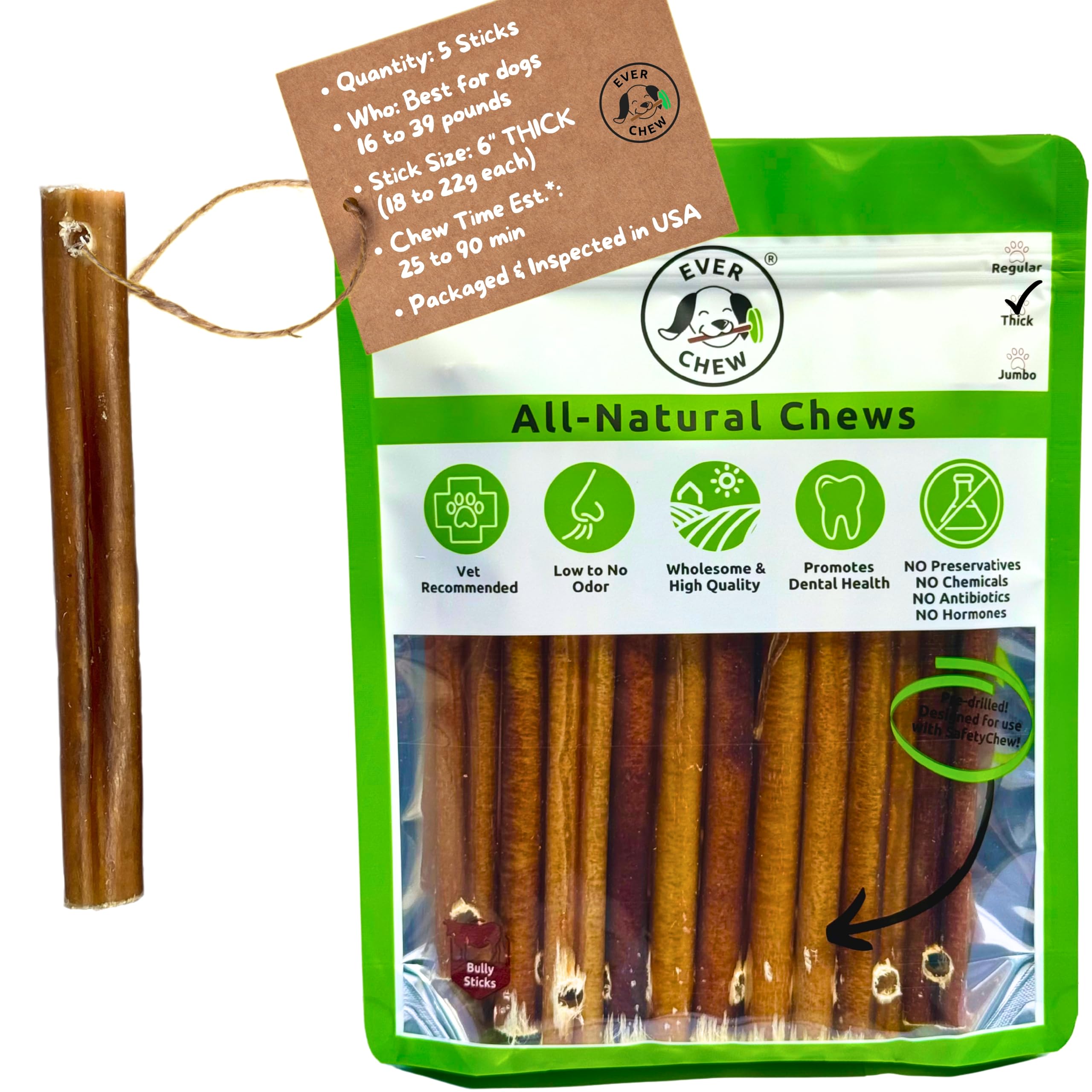 EverChew 6-inch bully stick refill pack for dogs, promoting enrichment