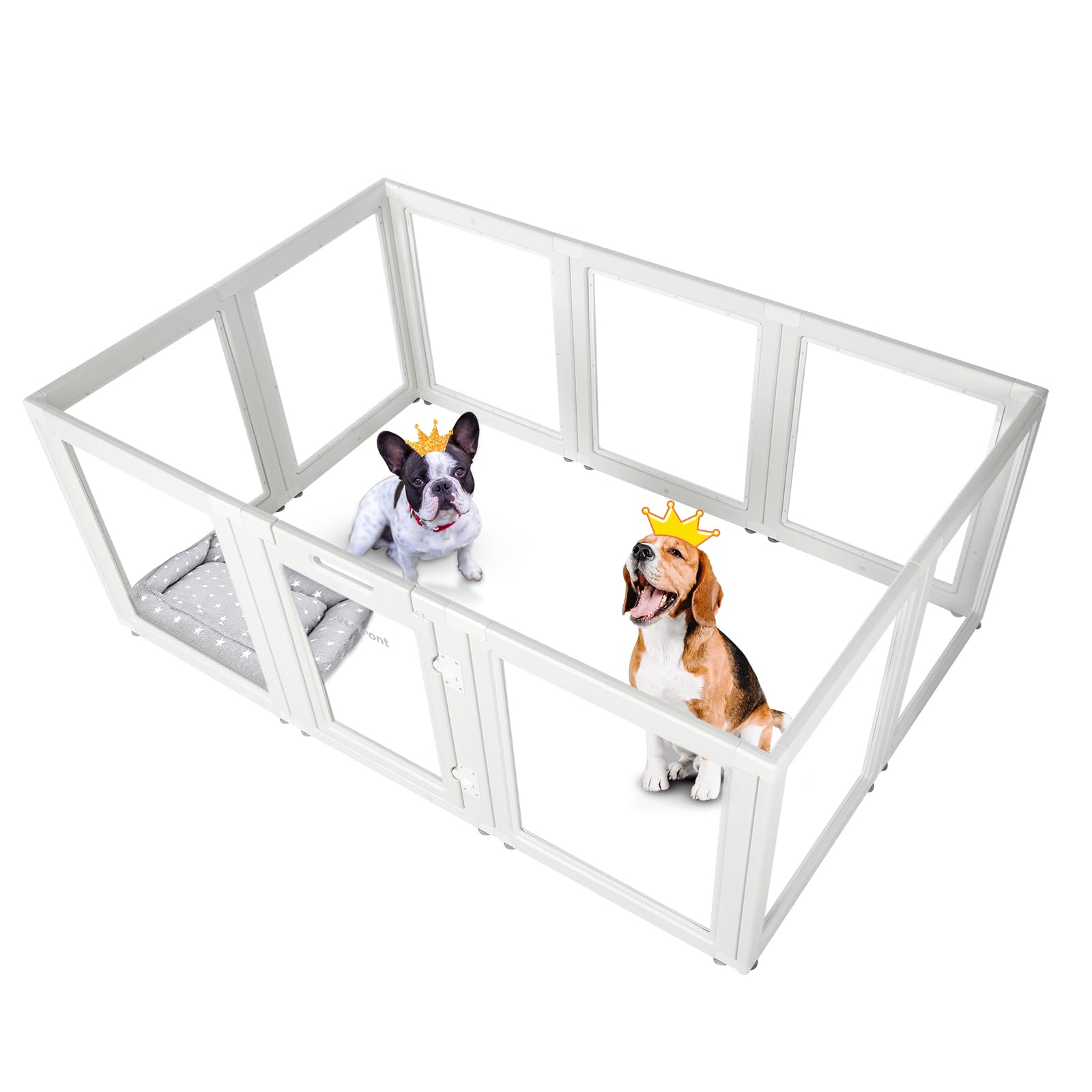 Everfront clear dog playpen panel view for easy supervision indoors.