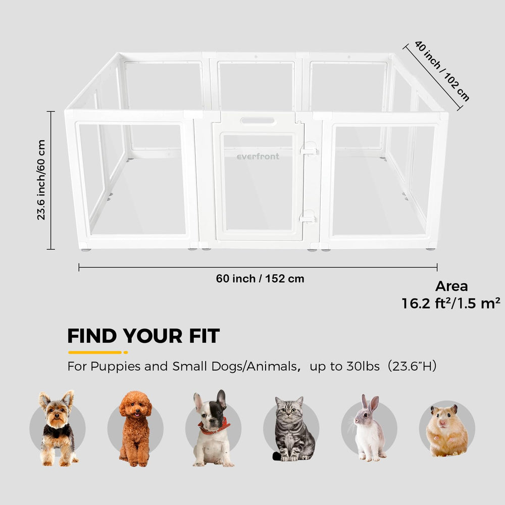 Indoor use scenario with Everfront playpen containing a puppy or kitten.