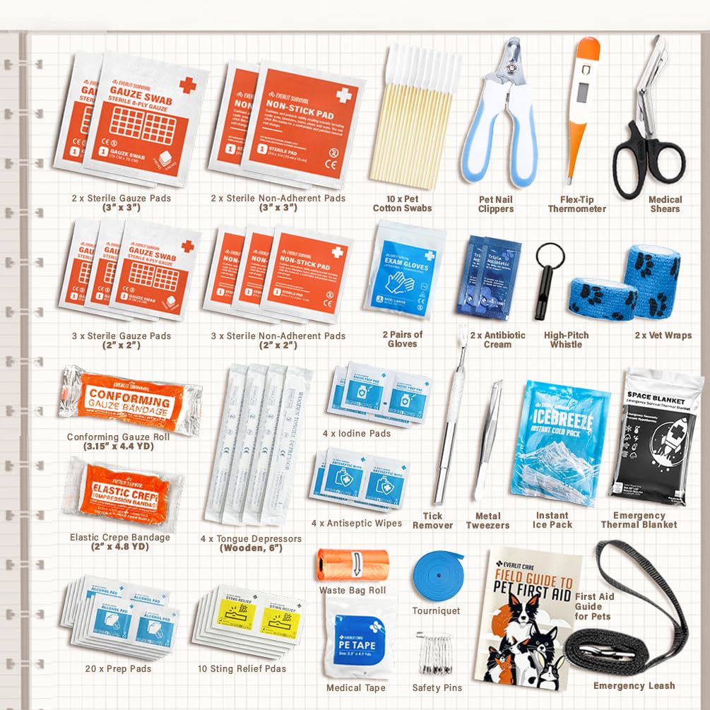 Everlit Care Pet Medic Kit open organized layout for fast access during pet emergencies.