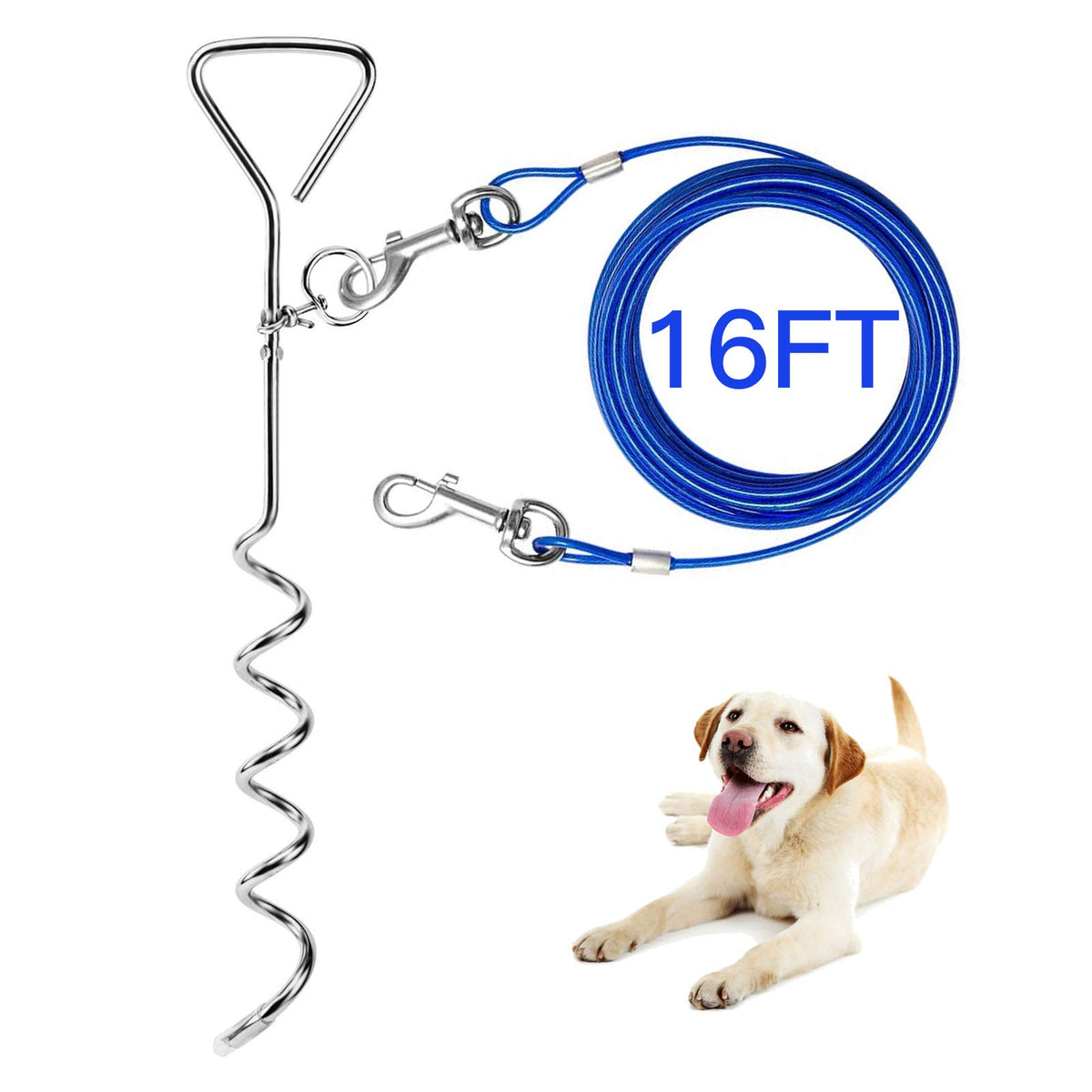 Evilplan dog tie-out cable 16ft enables safe outdoor tethering.