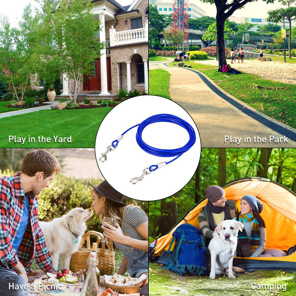 Evilplan packaged dog tie-out system showcases a complete outdoor safety kit.