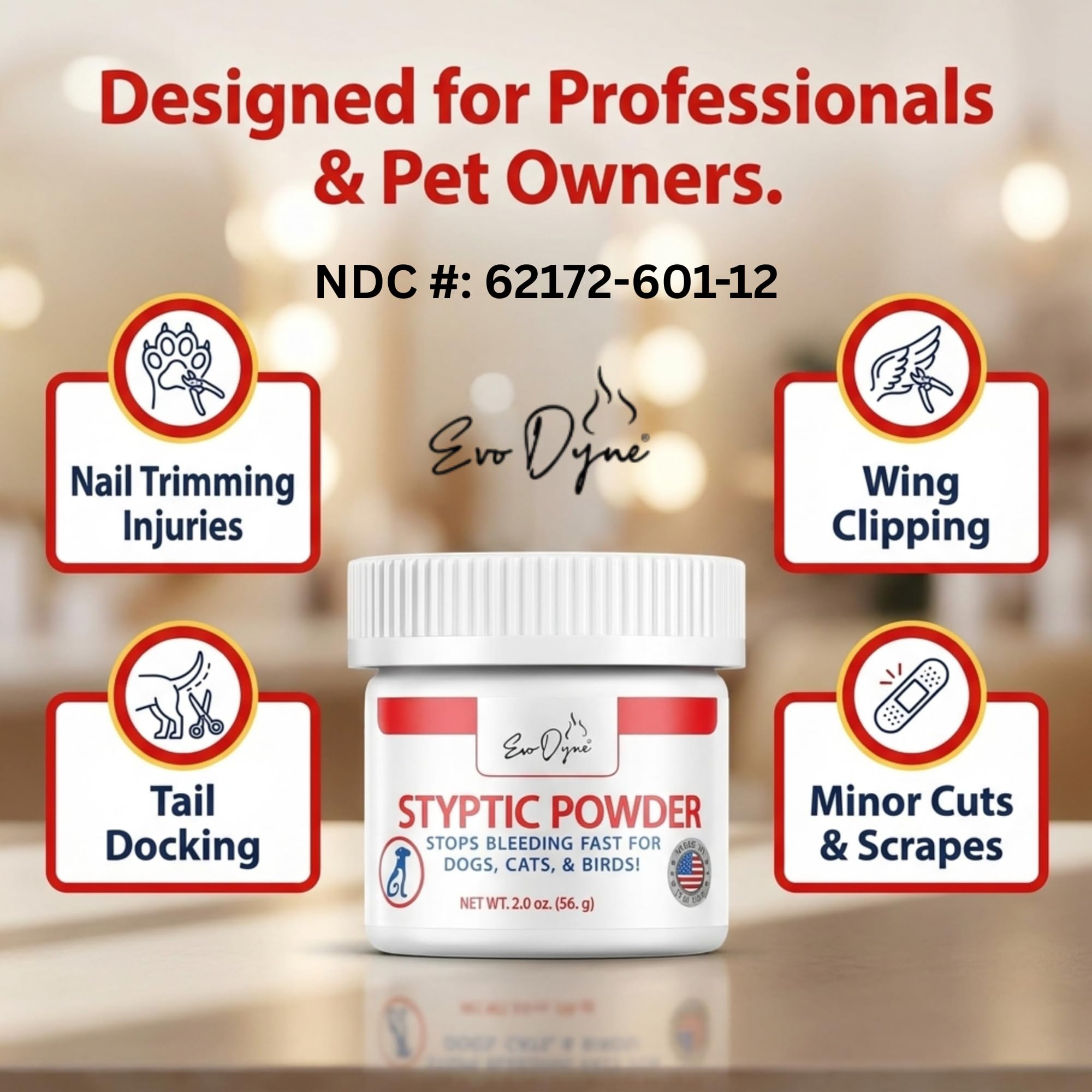 Evo Dyne Styptic Powder bird-wings clipping supports fast clotting for wing care.