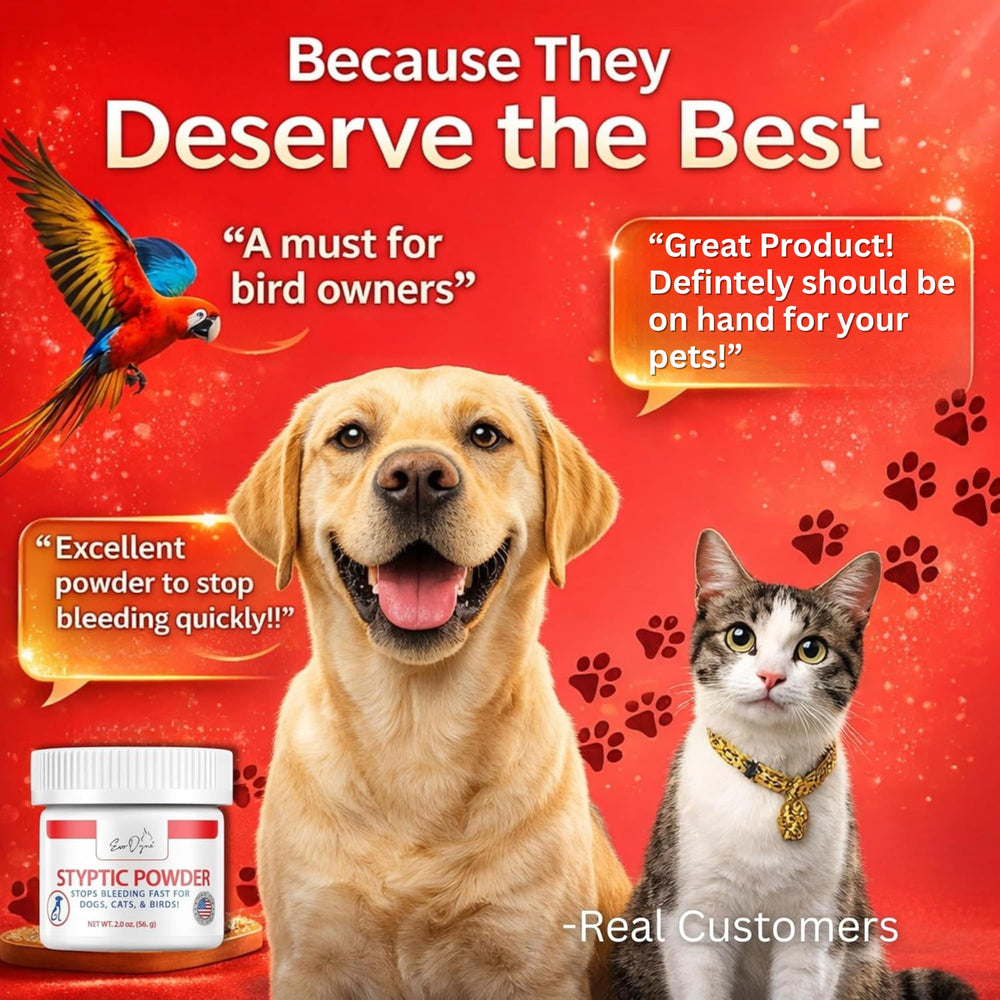 Evo Dyne Styptic Powder cat-grooming-cuts aids rapid minor bleed control.