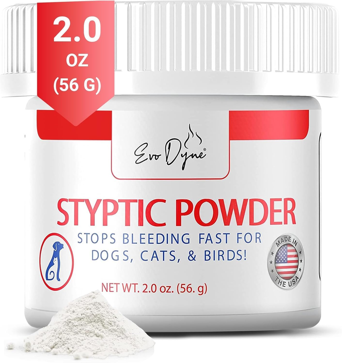 Evo Dyne Styptic Powder easy-apply uses clean moistened applicator.