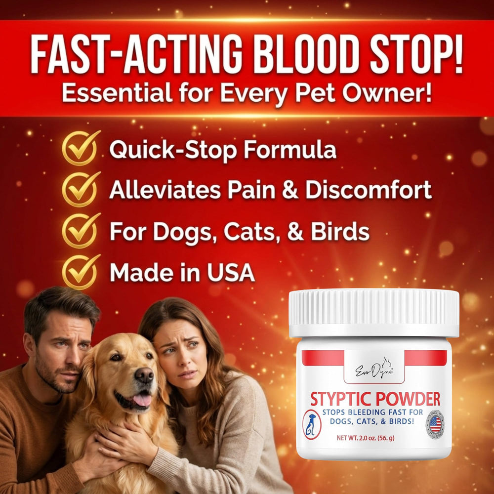 Evo Dyne Styptic Powder fast-bleed-stop stops liquids in seconds.
