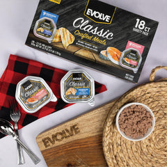 Evolve Classic Crafted Meals serving suggestion, pairing with dry kibble.