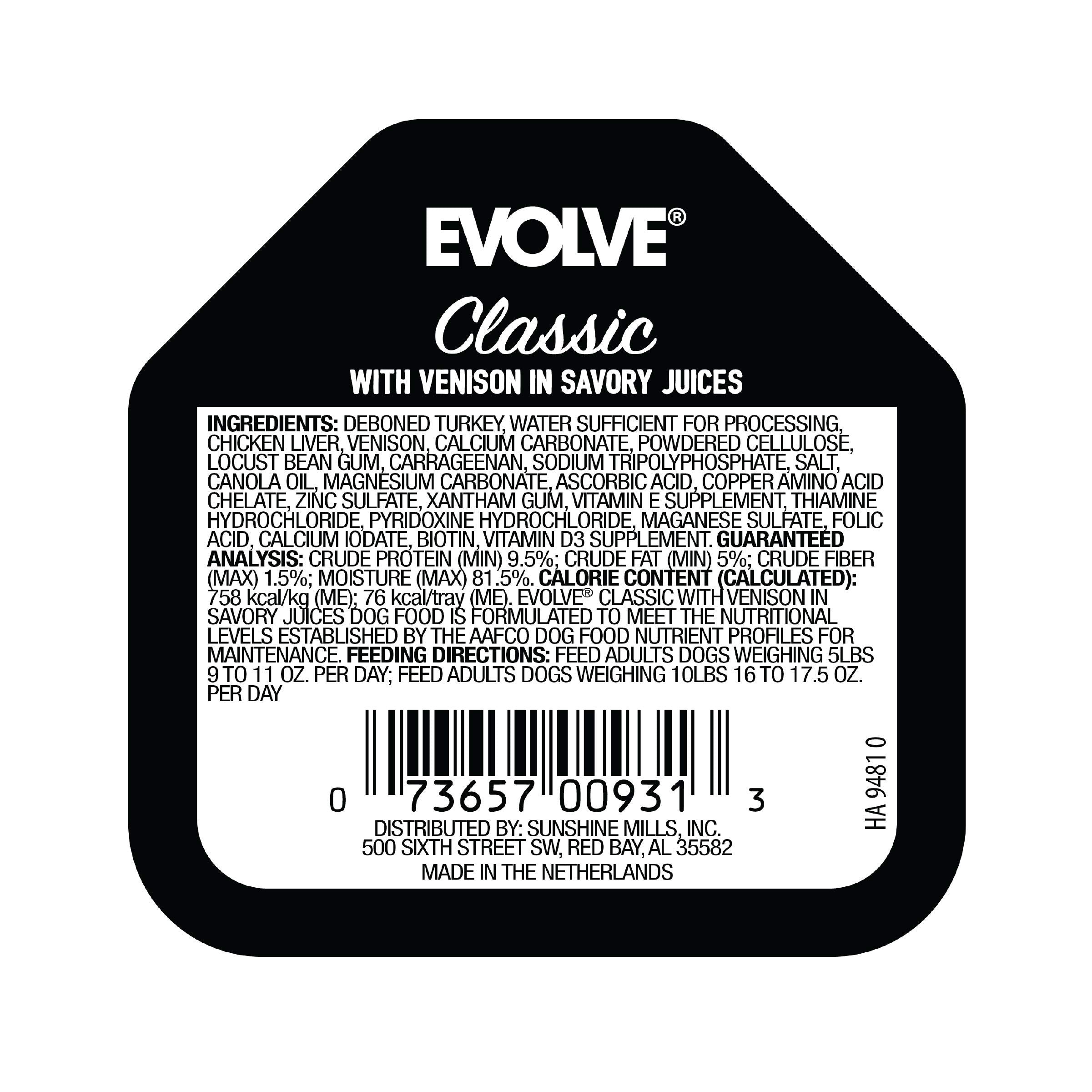 Evolve Venison Recipe dog food served in a bowl—tempting texture for mealtime