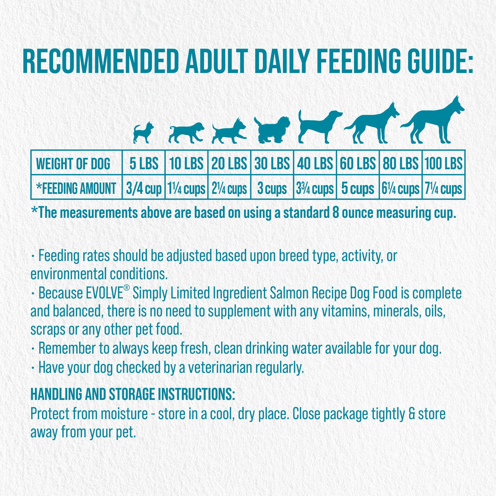 Evolve Simply Salmon dry dog food serving bowl—easy to portion and hydrate with fresh water.