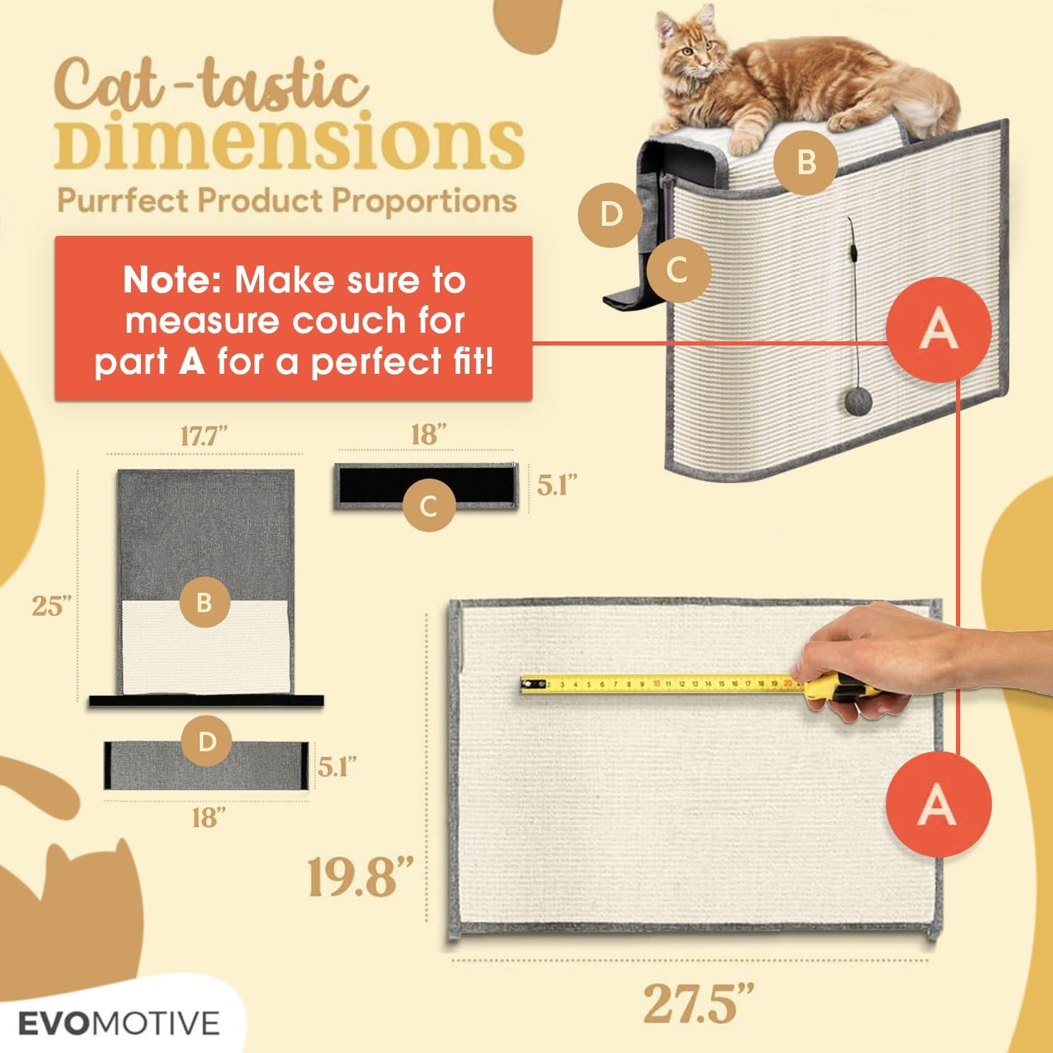 EVOMOTIVE Cat Couch Protector on sofa; keeps furniture safe while cats scratch and relax.