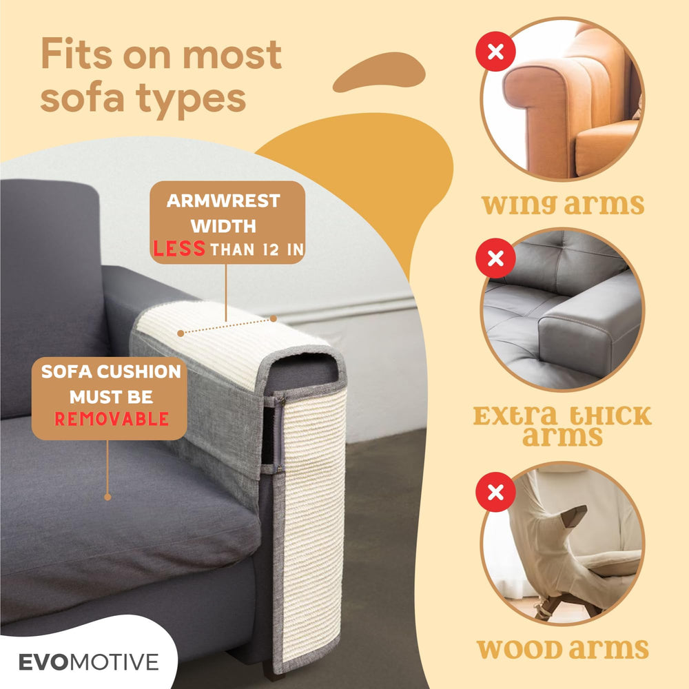 EVOMOTIVE Cat Couch Protector sisal texture; durable, scratch-resistant surface for long-lasting protection.