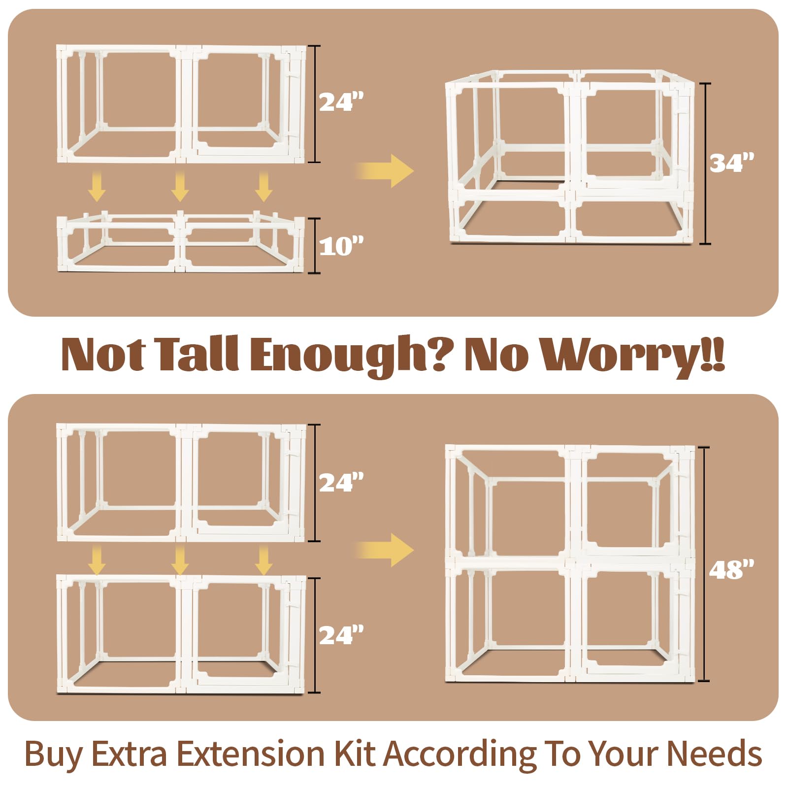 EVOTAILS FlexiSpace height extensions expand the play area as your puppy grows.