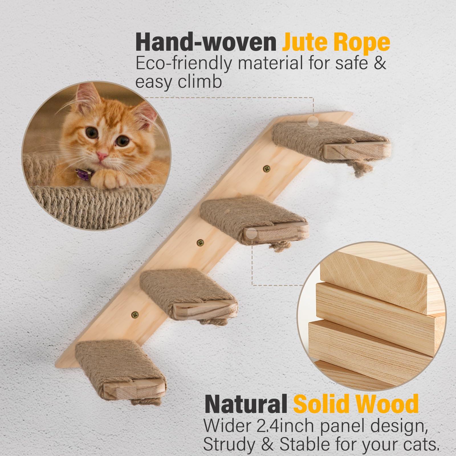 Ewenono cat stairs assembly with wood and hemp rope blends with decor