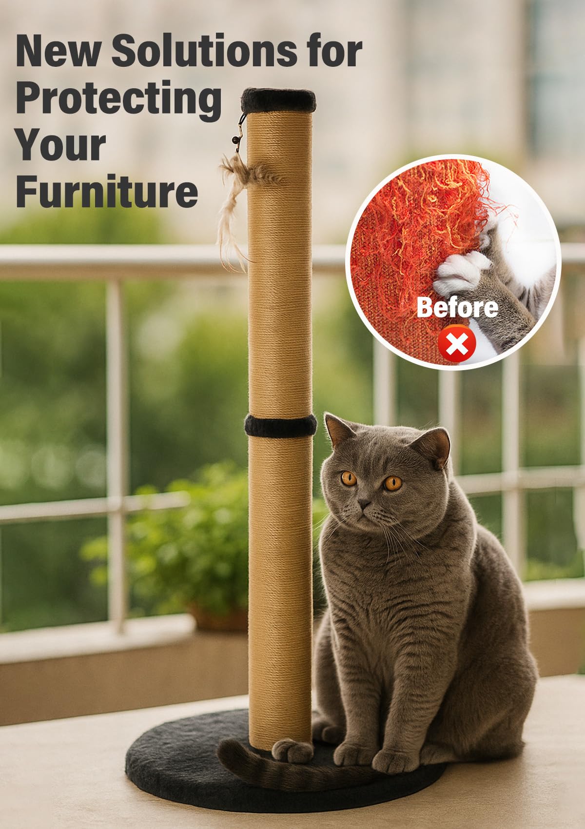 Ewenono indoor cat scratching solution offers space-saving design for small rooms.