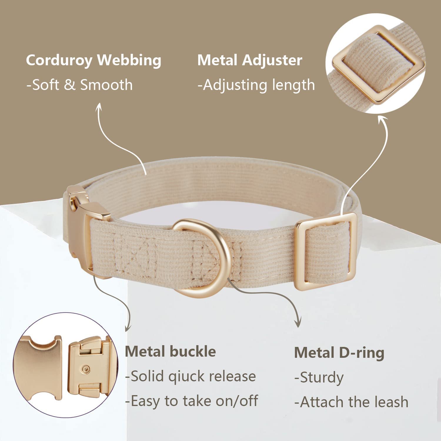 Close-up of Ewinoom corduroy dog collar showing soft texture and sturdy stitching.