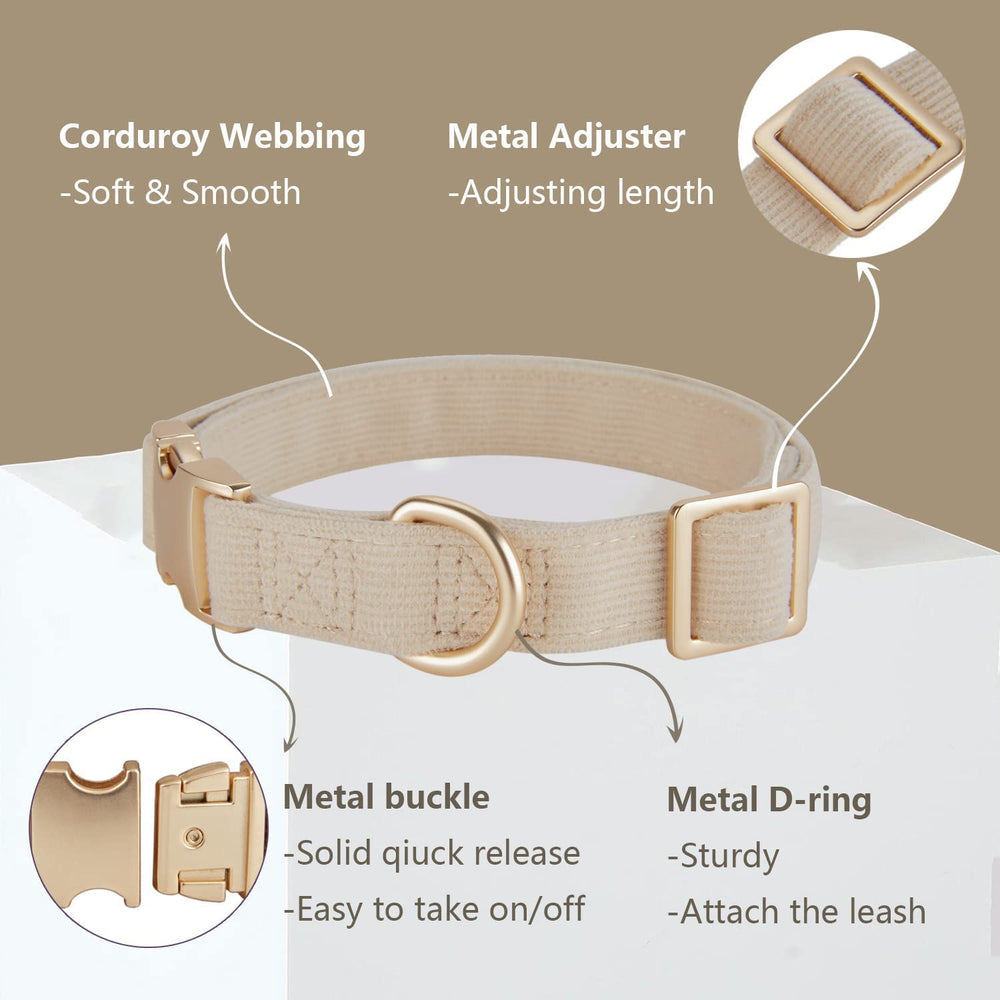 Close-up of Ewinoom corduroy dog collar showing soft texture and sturdy stitching.