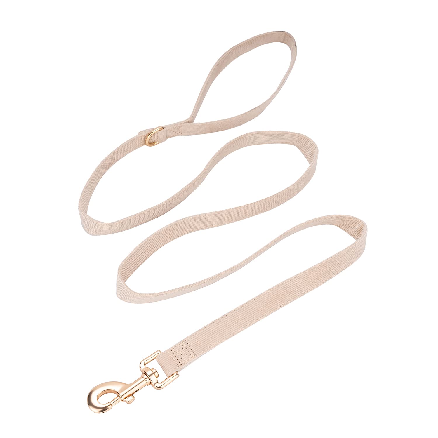 Ewinoom beige corduroy collar and leash set packaging for gifting or storage.