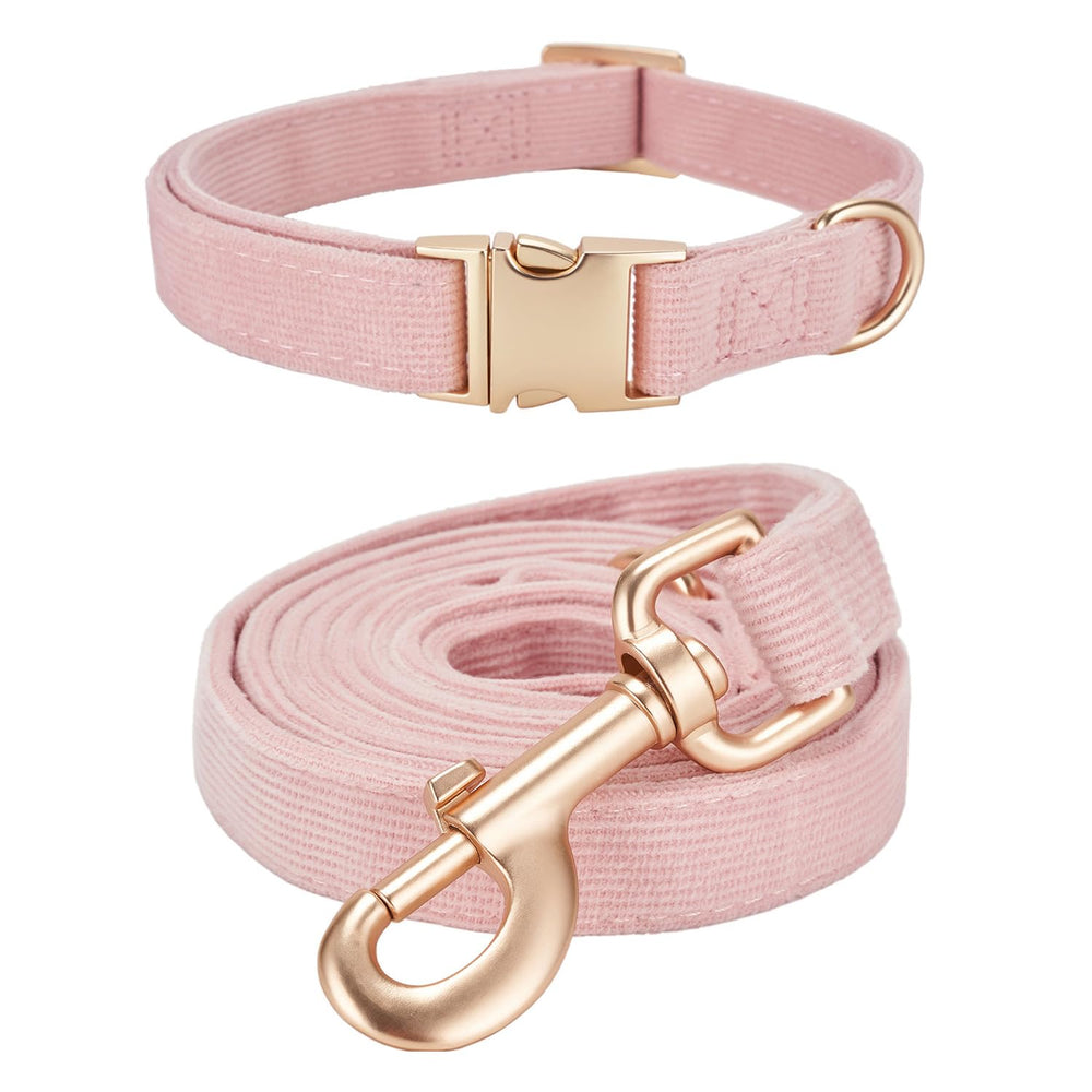 Ewinoom soft corduroy dog collar in baby pink for gentle daily wear.