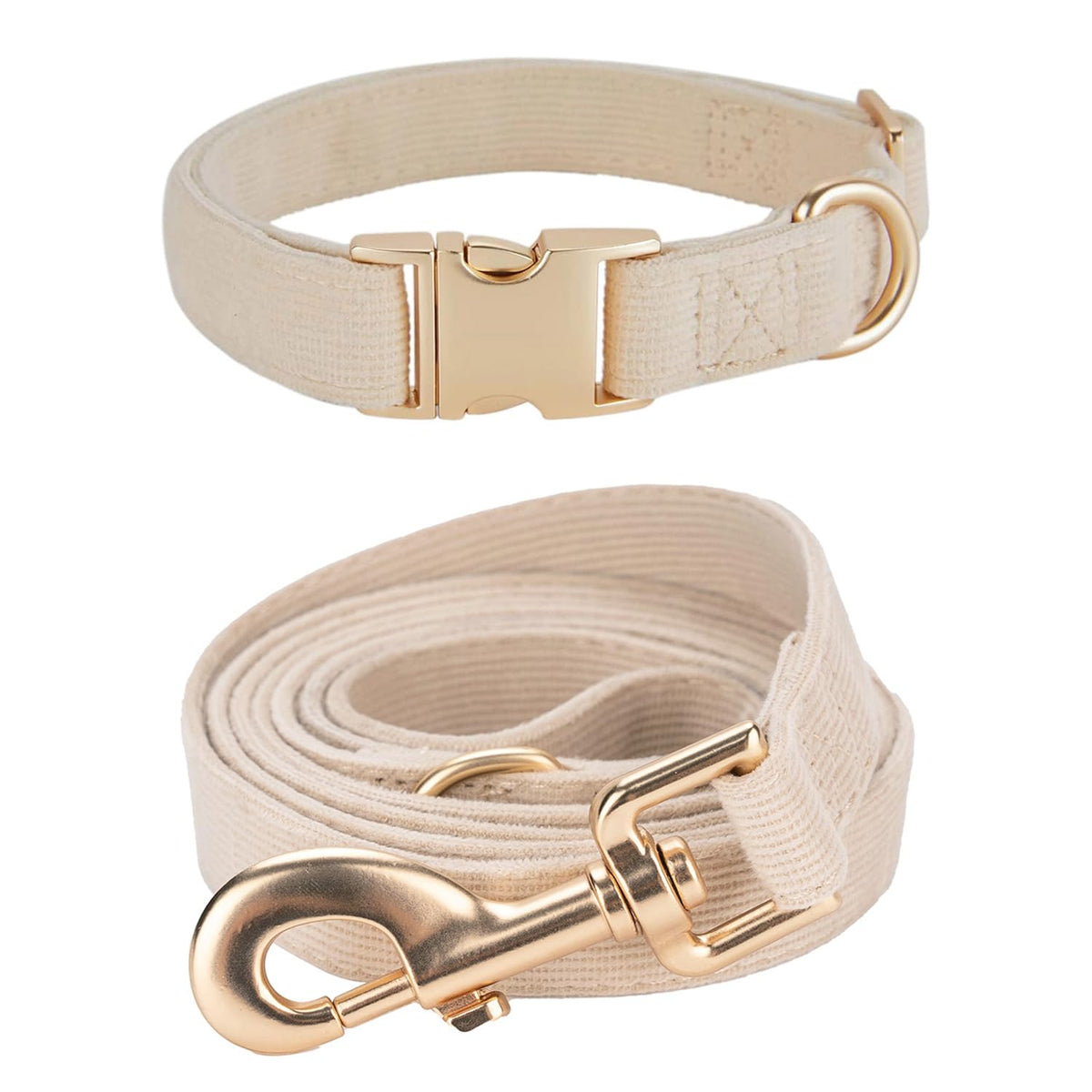 Ewinoom soft corduroy dog collar in beige for comfortable daily wear.