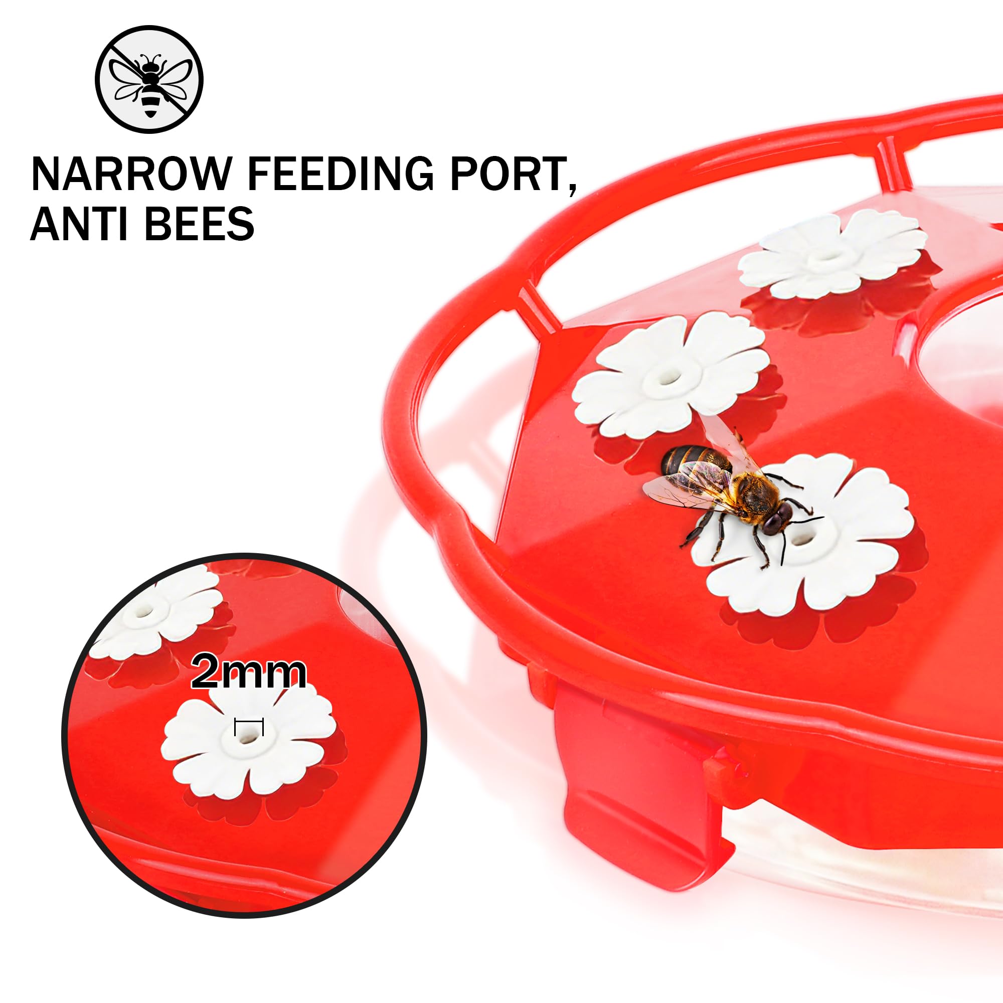 Side view of EwonLife Bee Proof feeder showing eight ports for hummingbirds.