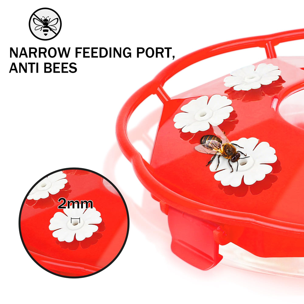 Side view of EwonLife Bee Proof feeder showing eight ports for hummingbirds.