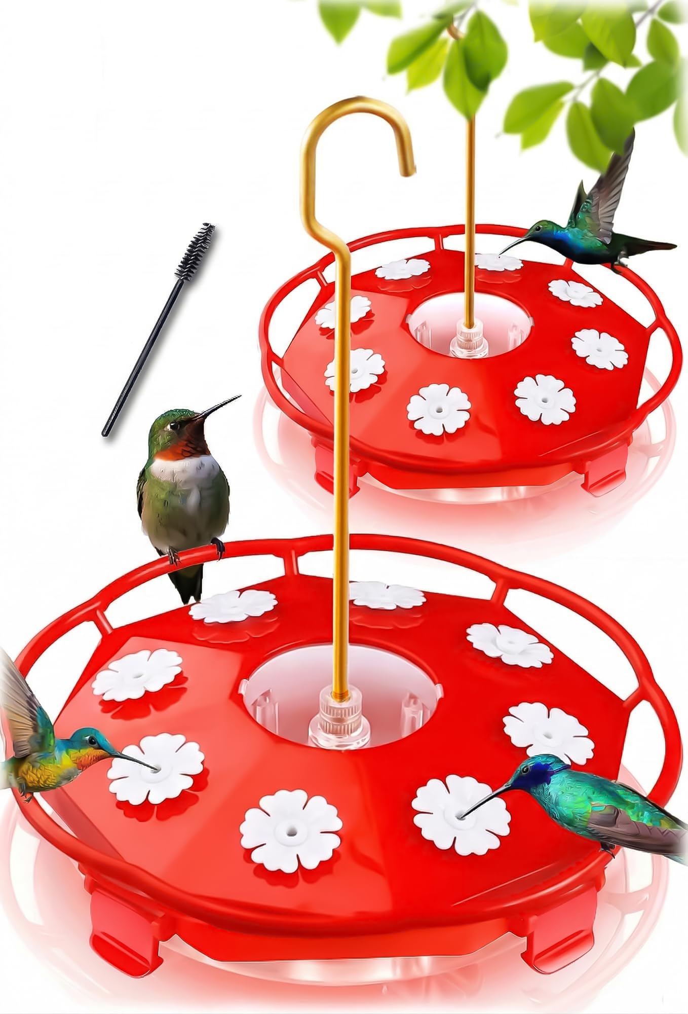 eWonLife hummingbird feeder outdoors hanging design attracts birds from a distance.