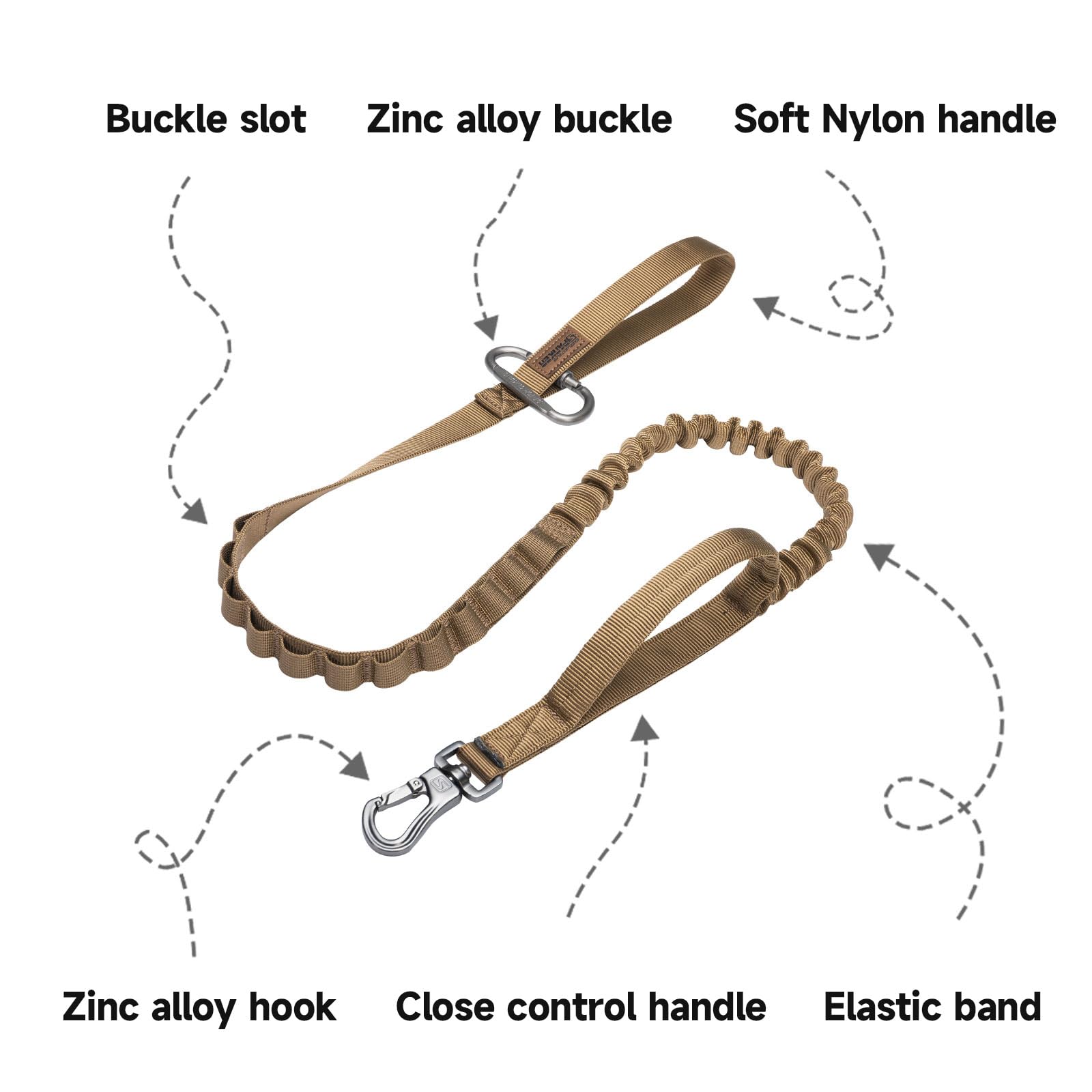 Elastic leash with cushion reduces sudden tugs during walks.